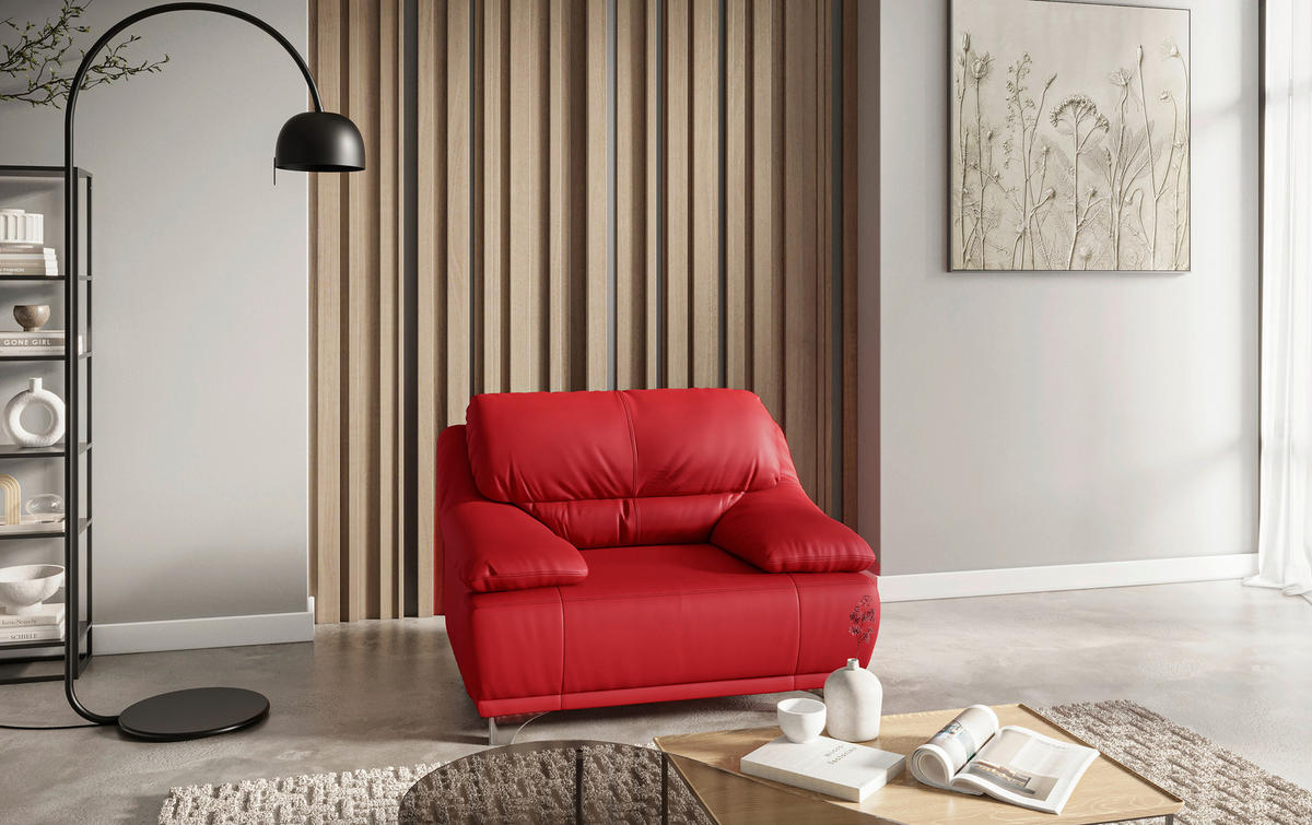 FOTELJ,  rdeča usnje - rdeča, Design, kovina/usnje (118/87/92cm) - Xora