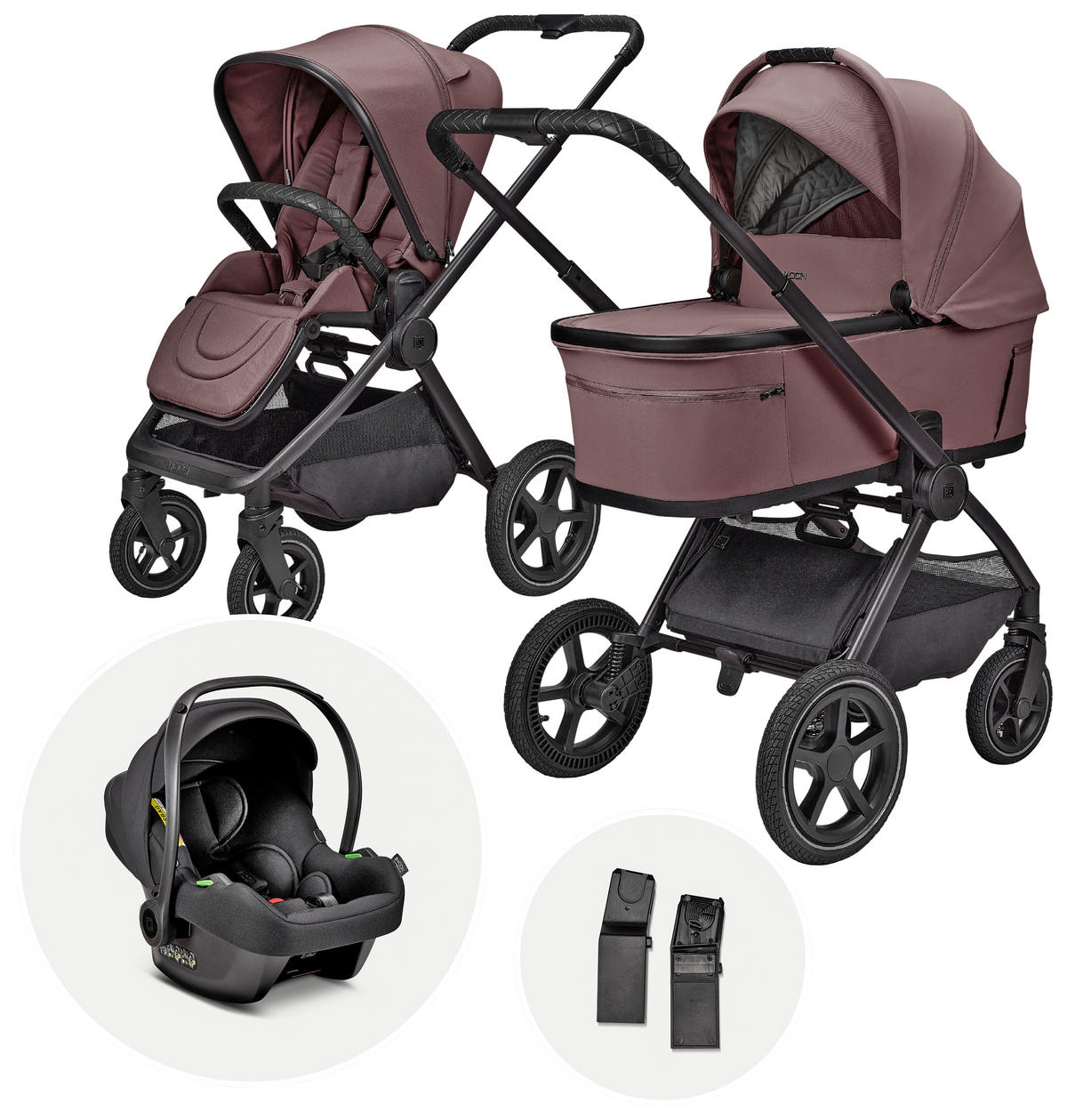 KINDERWAGENSET  GIO FOLD SET AIR  tonka  - Schwarz/Mokka, Basics, Textil/Metall (120/58/92cm) - Moon Edition