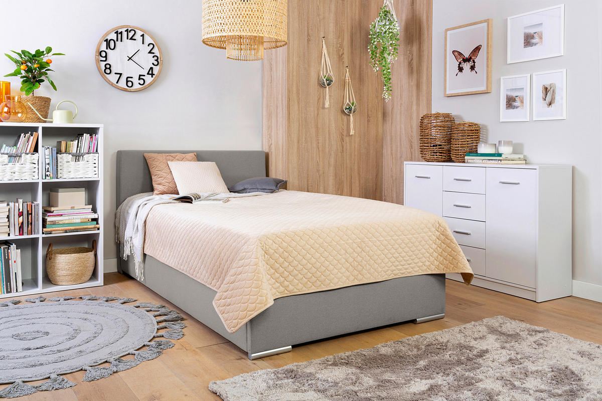 POLSTERBETT Bettkasten, Topper 120/200 cm  in Taupe  - Taupe/Chromfarben, KONVENTIONELL, Holz/Kunststoff (120/200cm) - MID.YOU