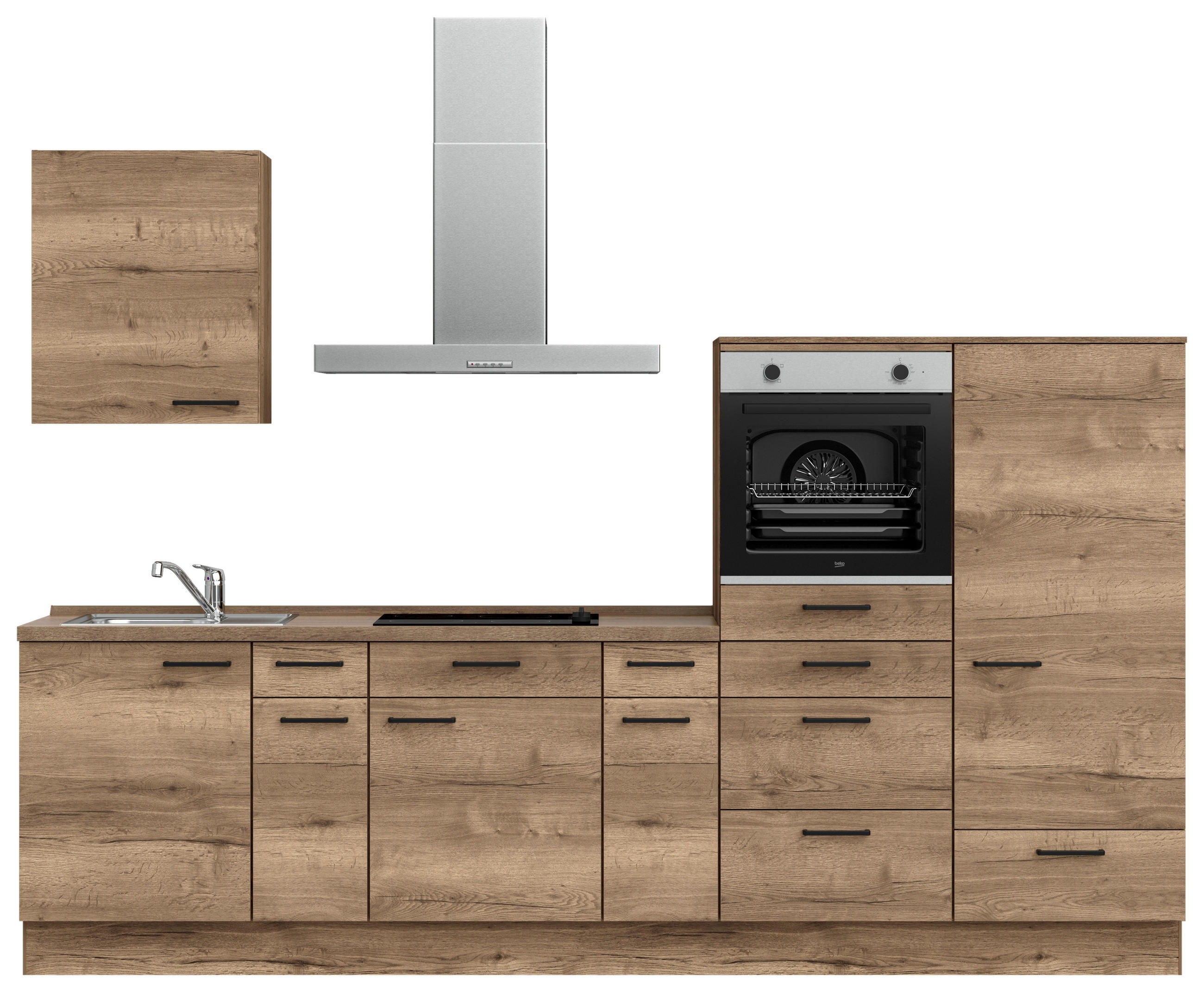 KÜCHENLEERBLOCK 300 cm   in Eiche dunkel  - Eiche dunkel/Schwarz, MODERN, Holzwerkstoff/Metall (300cm) - Nobilia