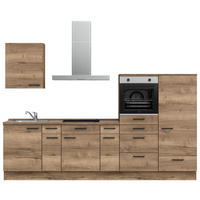 KÜCHENLEERBLOCK 300 cm   in Eiche dunkel  - Eiche dunkel/Schwarz, MODERN, Holzwerkstoff/Metall (300cm) - Nobilia