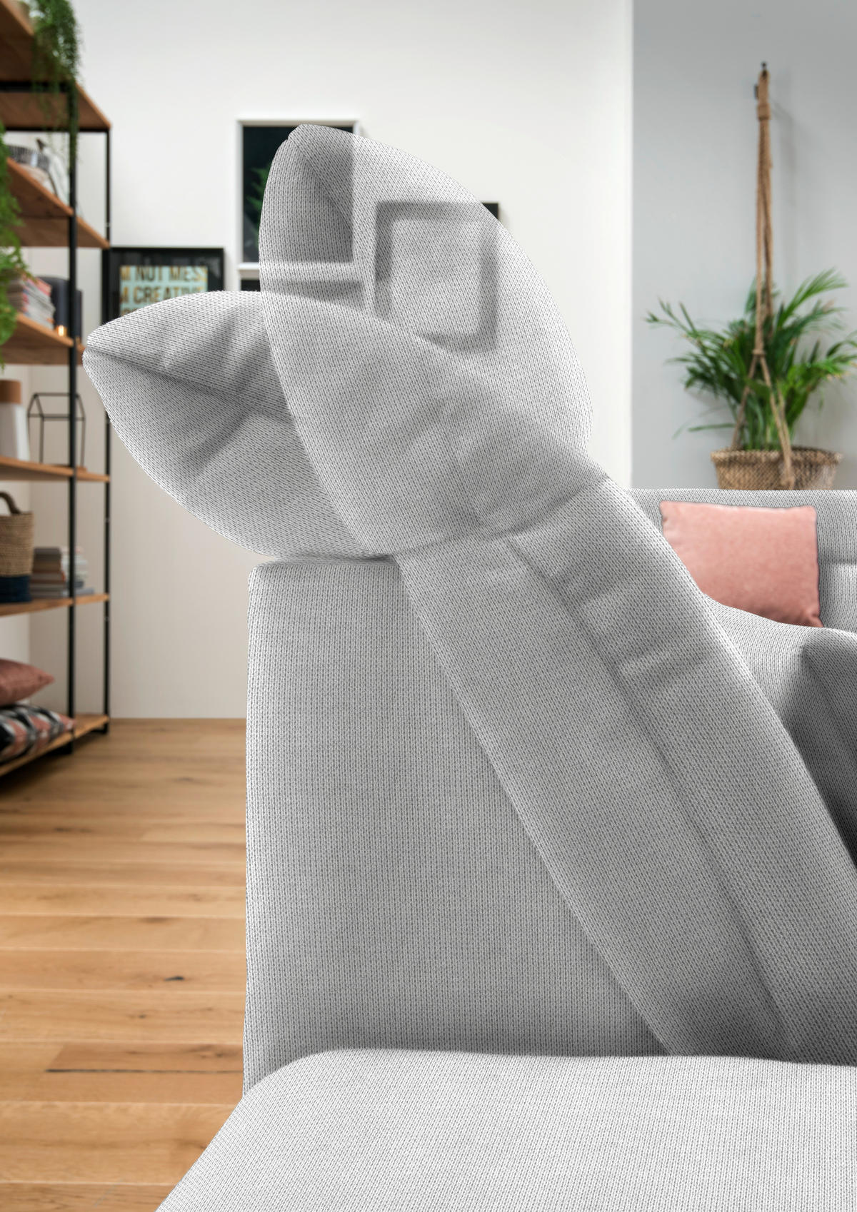 WOHNLANDSCHAFT in Mikrofaser Hellgrau  - Chromfarben/Hellgrau, Design, Kunststoff/Textil (204/350/211cm) - Xora