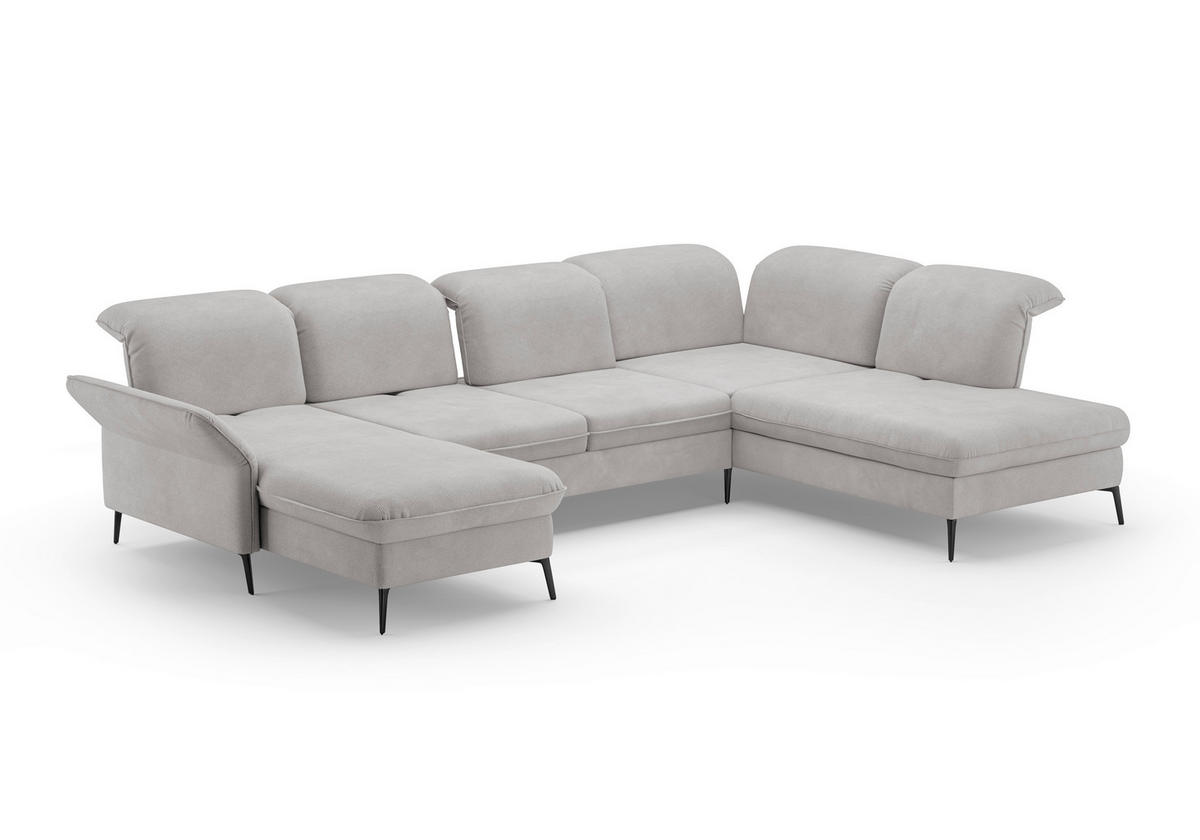 WOHNLANDSCHAFT in Flachgewebe Silberfarben  - Silberfarben/Schwarz, Konventionell, Textil/Metall (198/359/231cm) - Sit & More