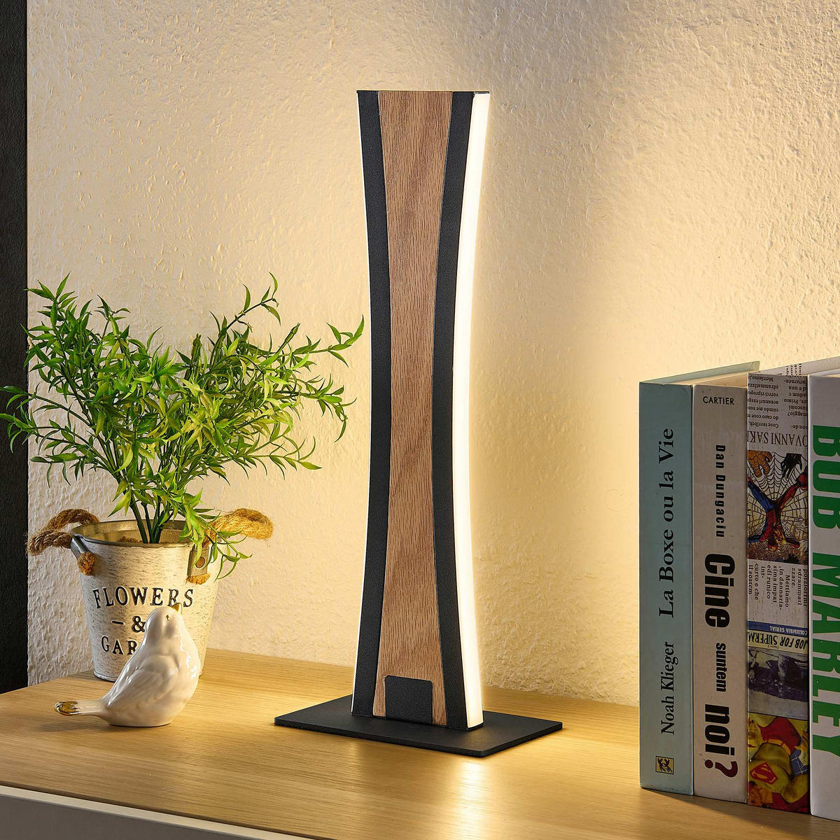 LED-TISCHLEUCHTE Ella 16/40,8/10 cm   - Eichefarben/Schwarz, Natur, Holz/Kunststoff (16/40,8/10cm) - Novel