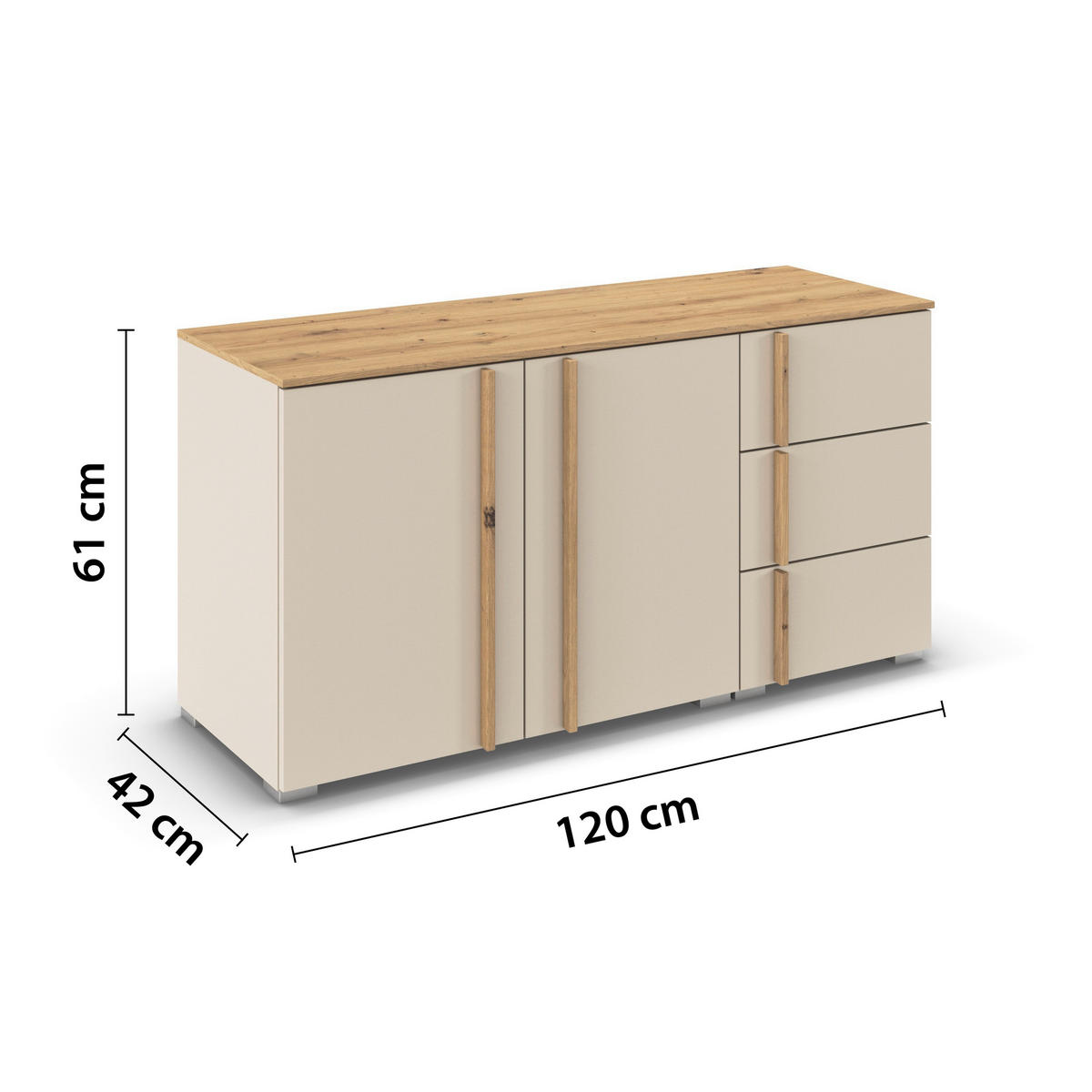 KOMMODE  in 120/61/42 cm  - Champagner/Alufarben, Design, Holz/Holzwerkstoff (120/61/42cm) - Stylife