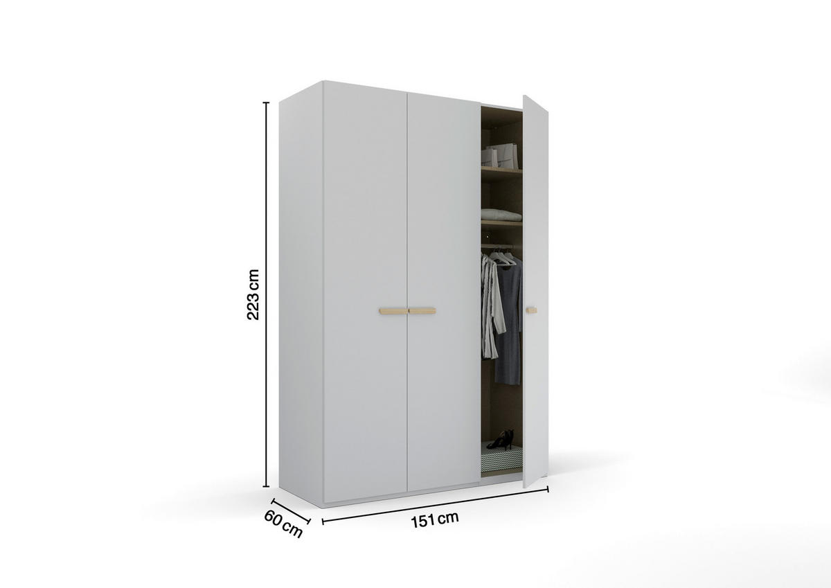 DREHTÜRENSCHRANK 151/223/60 cm 3-türig Grau  - Grau, Trend, Holz/Holzwerkstoff (151/223/60cm) - Novel