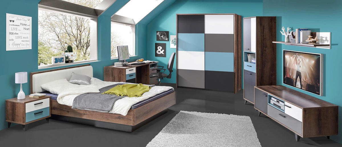 KOMODA POD TELEVIZI, šedá, zelená, černá, bílá, barvy dubu, 155/54/52 cm - šedá/bílá, Design, kompozitní dřevo/plast (155/54/52cm) - Carryhome