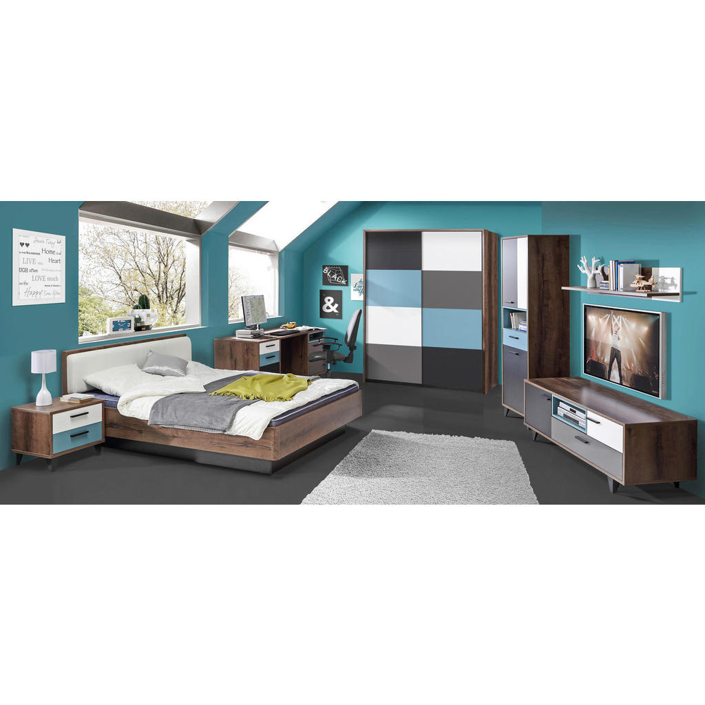 Thumbnail - Carryhome Bett, Schwarz, Weiß, Eiche, Metall, Kunststoff, 140x200 cm, gepolstertes Kopfteil, Schlafzimmer, Betten, Einze...