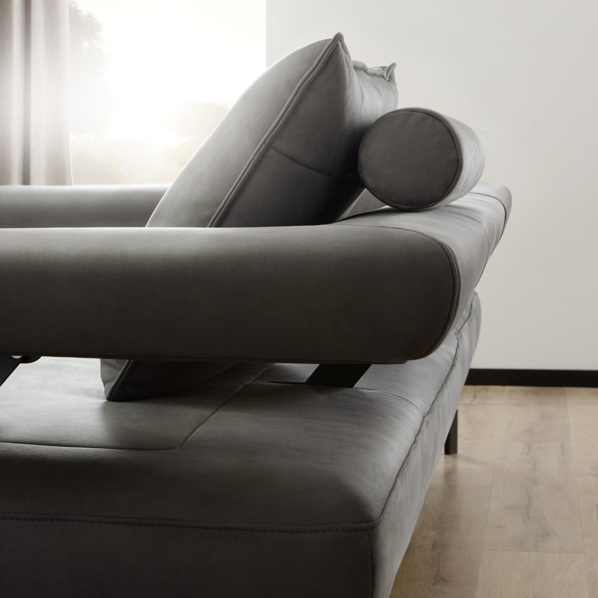 ECKSOFA in Mikrofaser Anthrazit  224/305 cm  - Anthrazit/Schwarz, Design, Textil/Metall (224/305cm) - Dieter Knoll