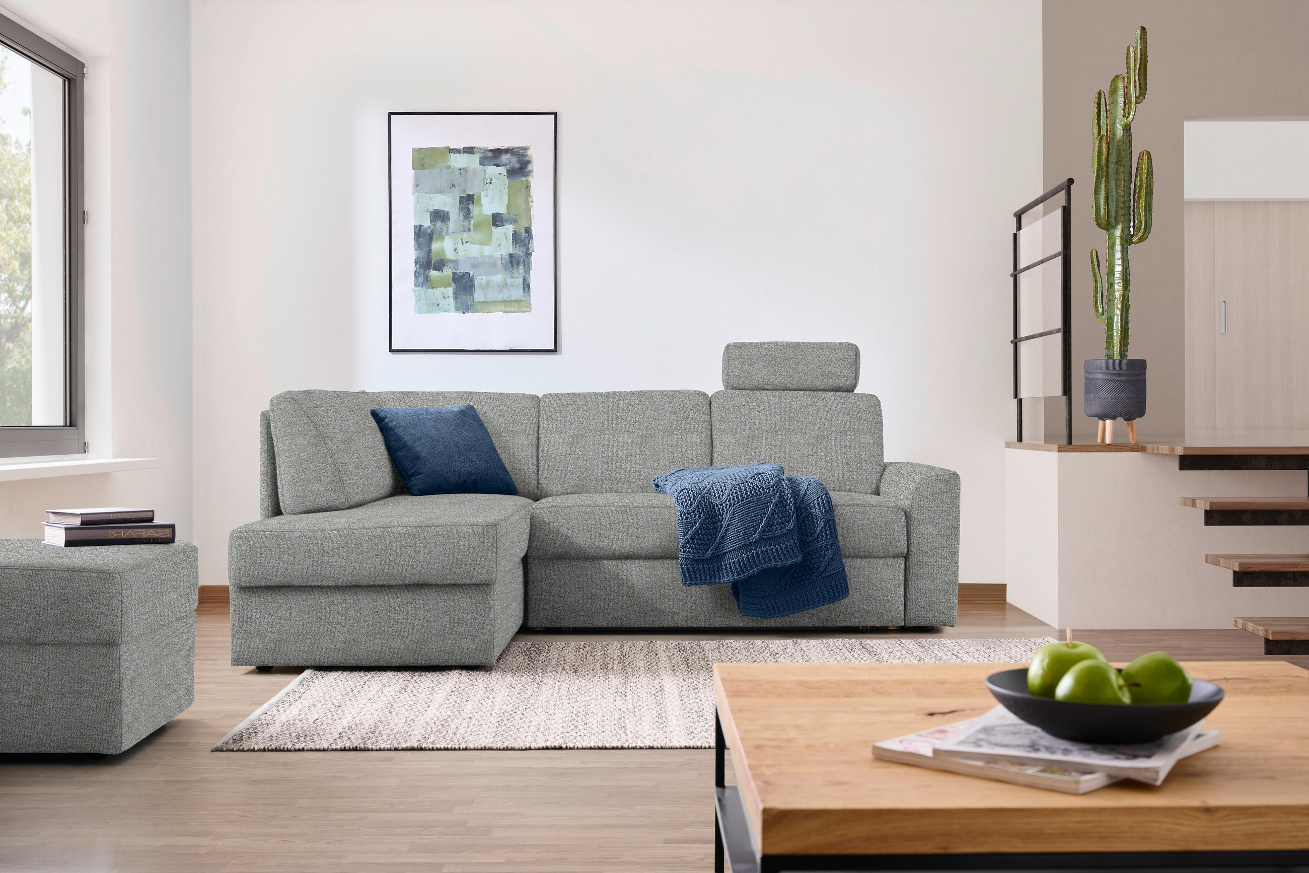 ECKSOFA in Webstoff Hellgrau  - Hellgrau/Schwarz, Konventionell, Kunststoff/Textil (165/224cm) - Xora