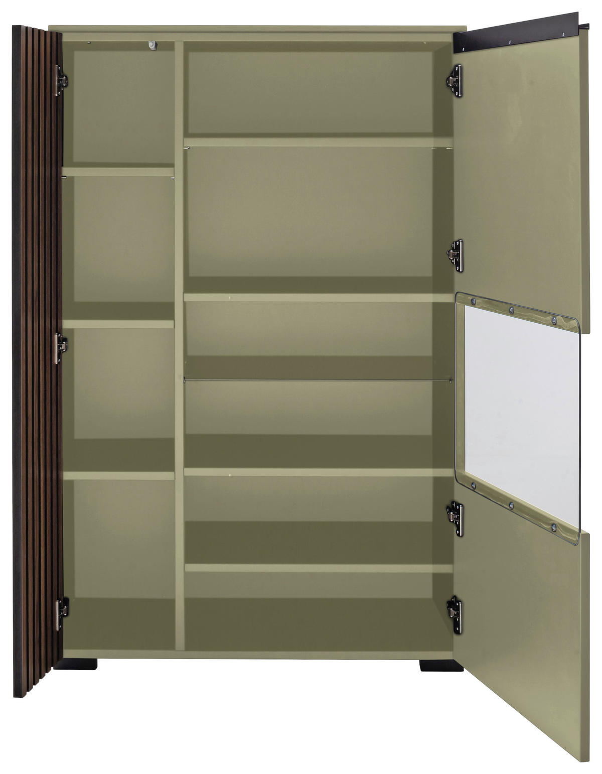 HIGHBOARD Nussbaumfarben, Schilfgrün  87/136/45 cm  - Schilfgrün/Anthrazit, Design, Glas/Holz (87/136/45cm) - Moderano