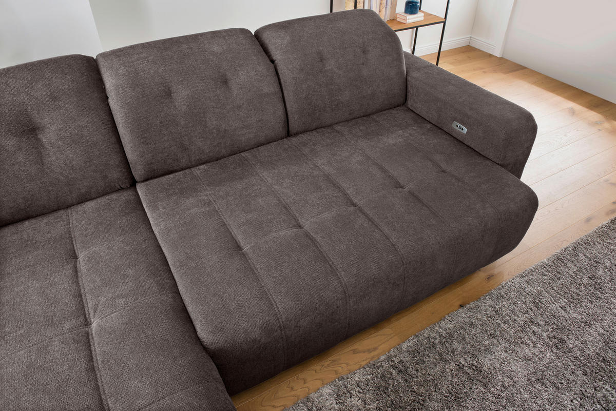 ECKSOFA VICARI Braun Mikrofaser Kopfteilverstellung, Sitzvorzug  - Schwarz/Braun, MODERN, Textil/Metall (185/292cm) - Livetastic
