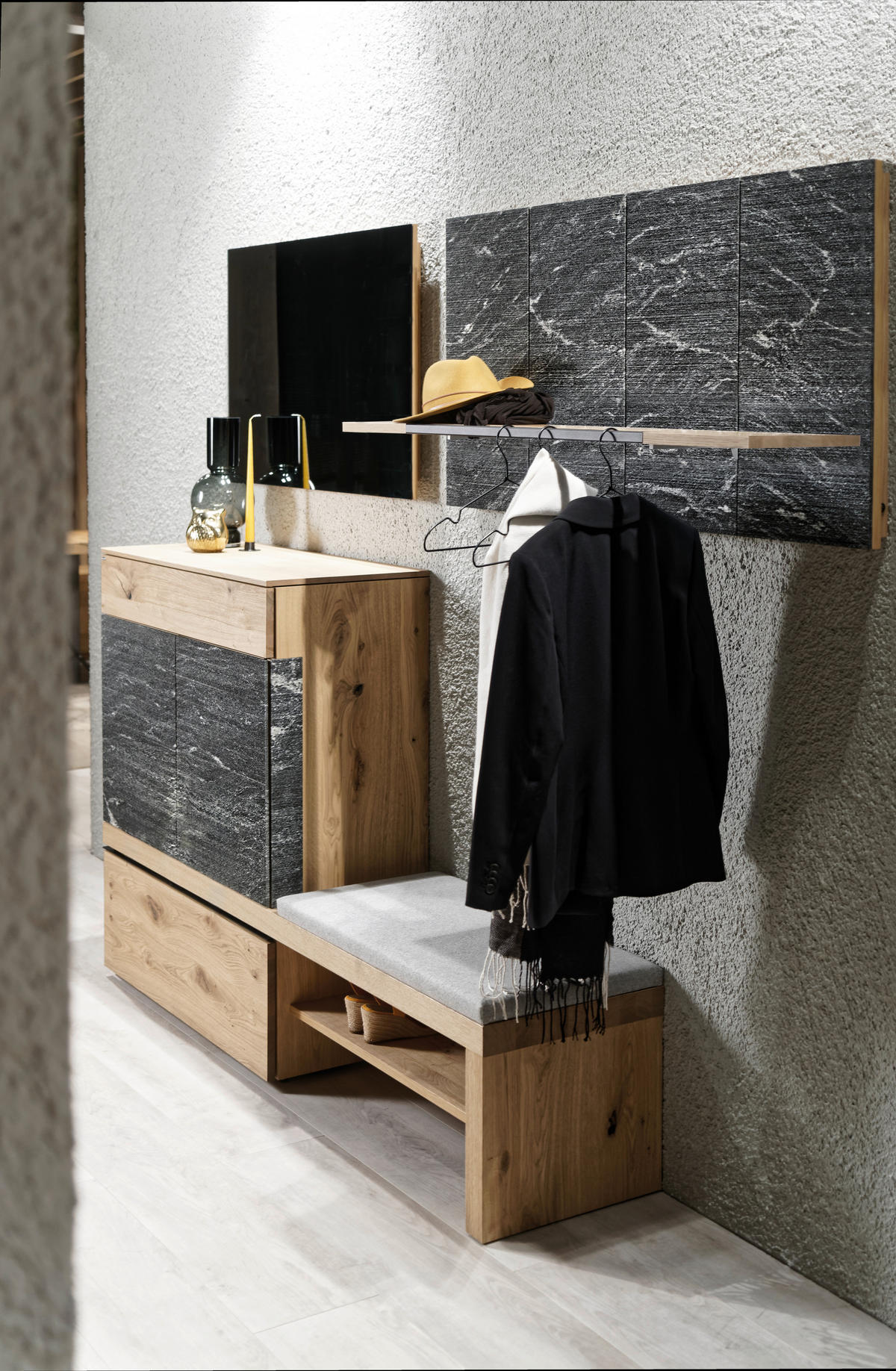 GARDEROBE  in 240/195/42,8 cm  - Eichefarben/Grau, Natur, Holz/Textil (240/195/42,8cm) - Voglauer