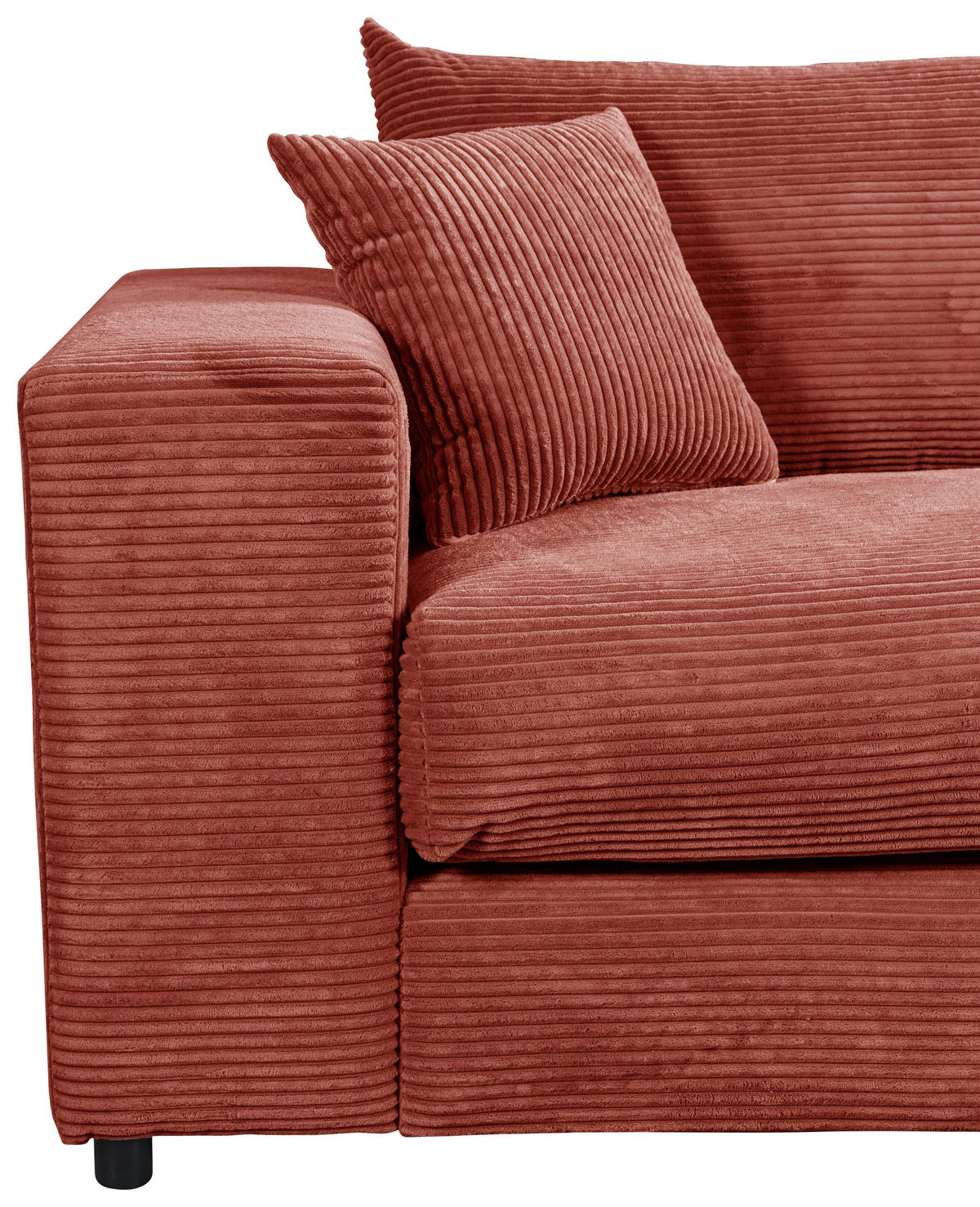 ECKSOFA FUNNY S Terracotta Cord, Velours Zierkissen, Rückenkissen, Hocker  - Terracotta/Schwarz, Basics, Kunststoff/Textil (265/180cm) - Livetastic