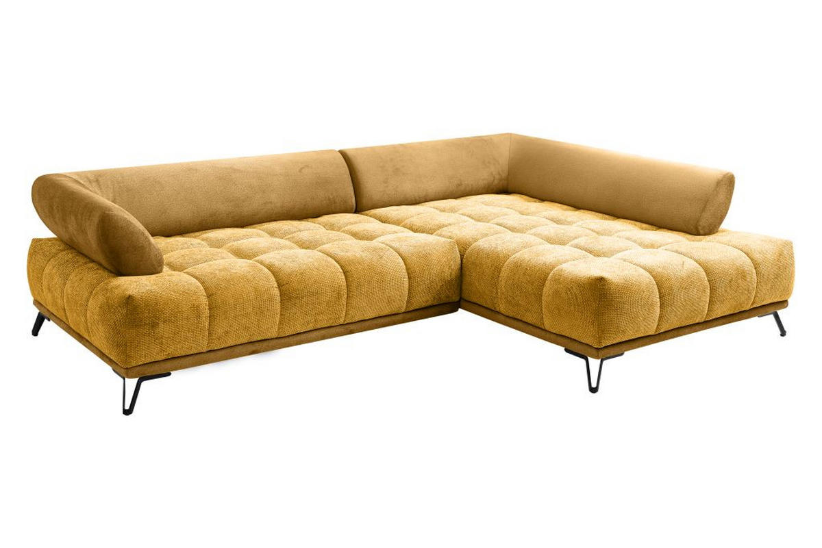 HÖRNSOFFA i chenille currygul  - currygul/svart, Modern, metall/textil (262/184cm) - MID.YOU