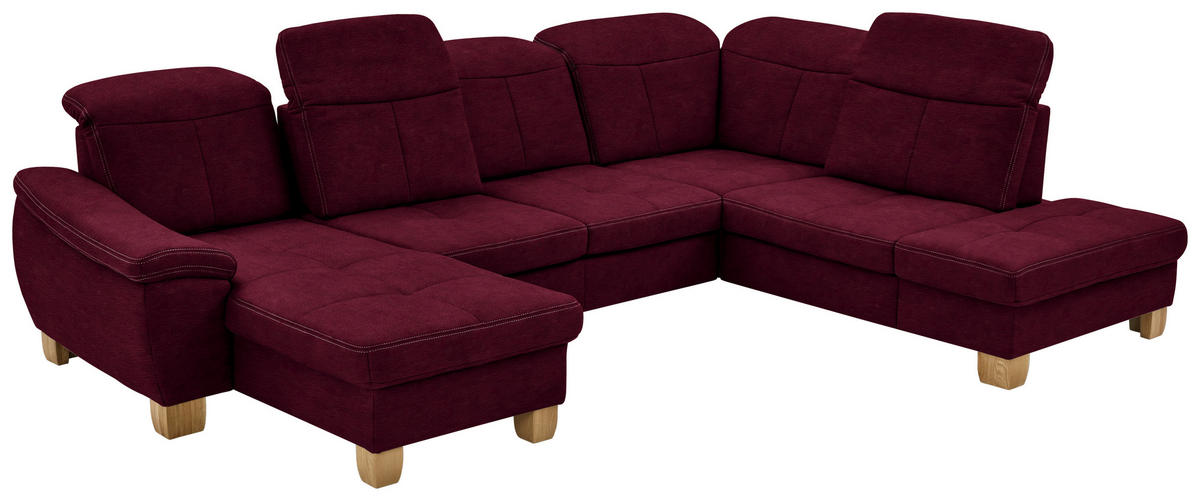 WOHNLANDSCHAFT in Mikrofaser Bordeaux  - Wildeiche/Bordeaux, Konventionell, Holz/Textil (185/343/243cm) - Voleo