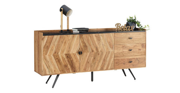 SIDEBOARD 175/83/40 cm - Schwarz/Akaziefarben, Trend, Holz/Stein (175/83/40cm) - Ambia Home