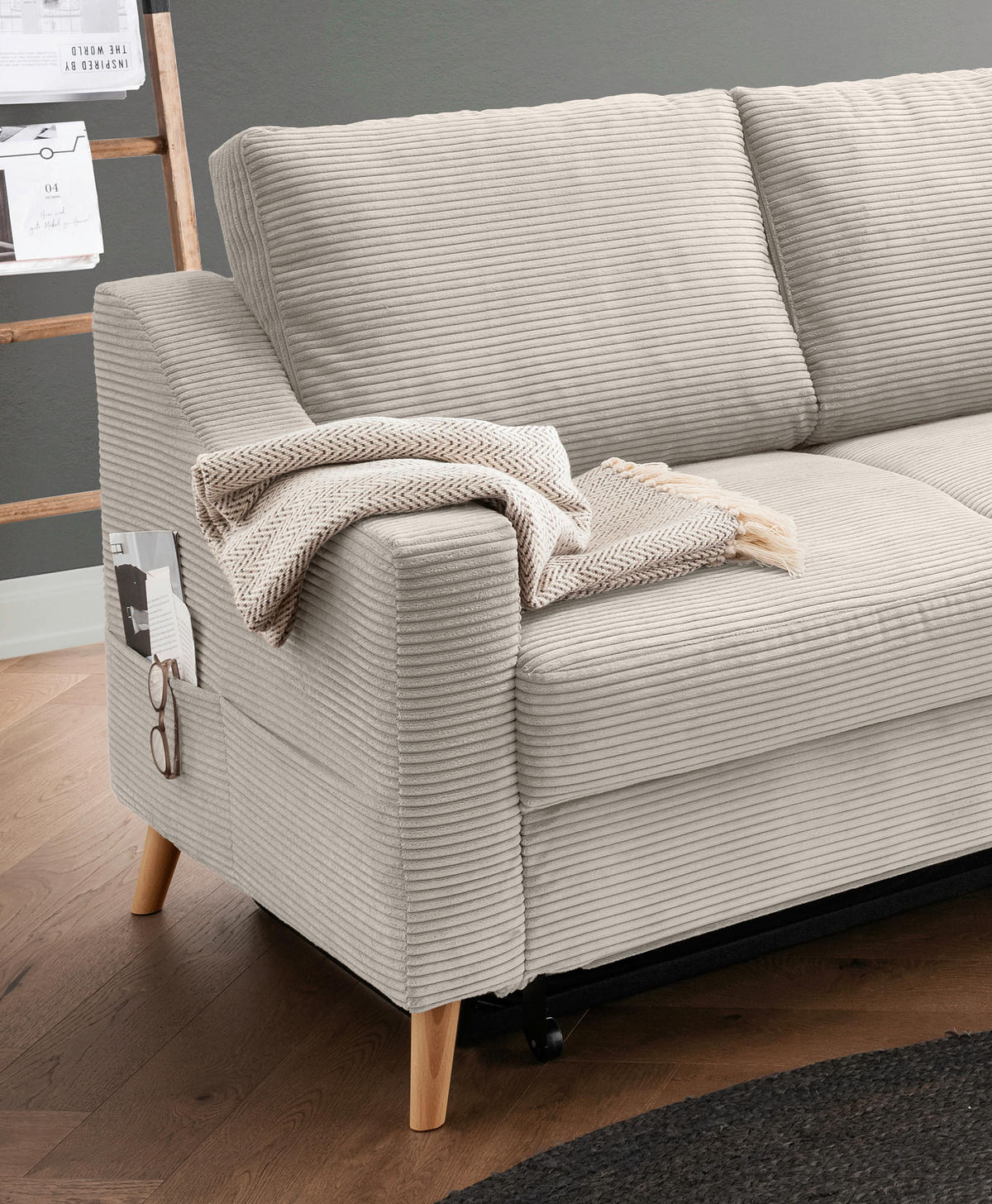 ECKSOFA Valentina Beige Cord  - Beige/Naturfarben, MODERN, Holz/Textil (230/200cm) - Livetastic