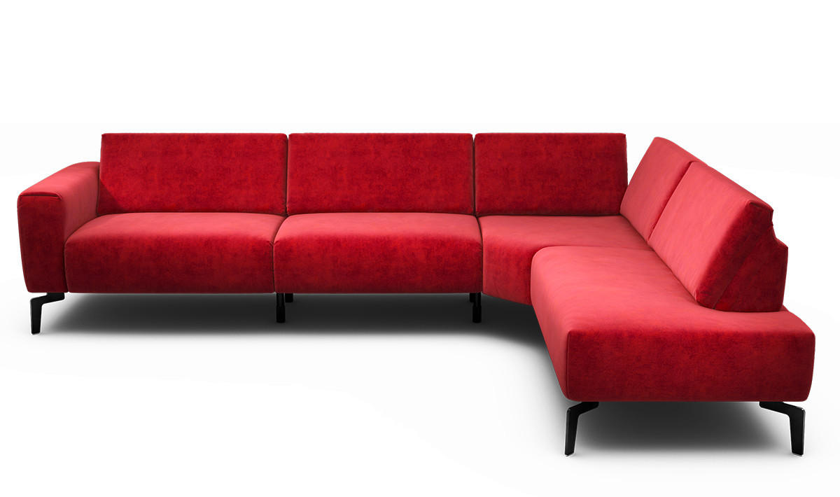 ECKSOFA Cosy Rot Samt  - Rot/Schwarz, Design, Textil/Metall (296/213cm) - SENSOO