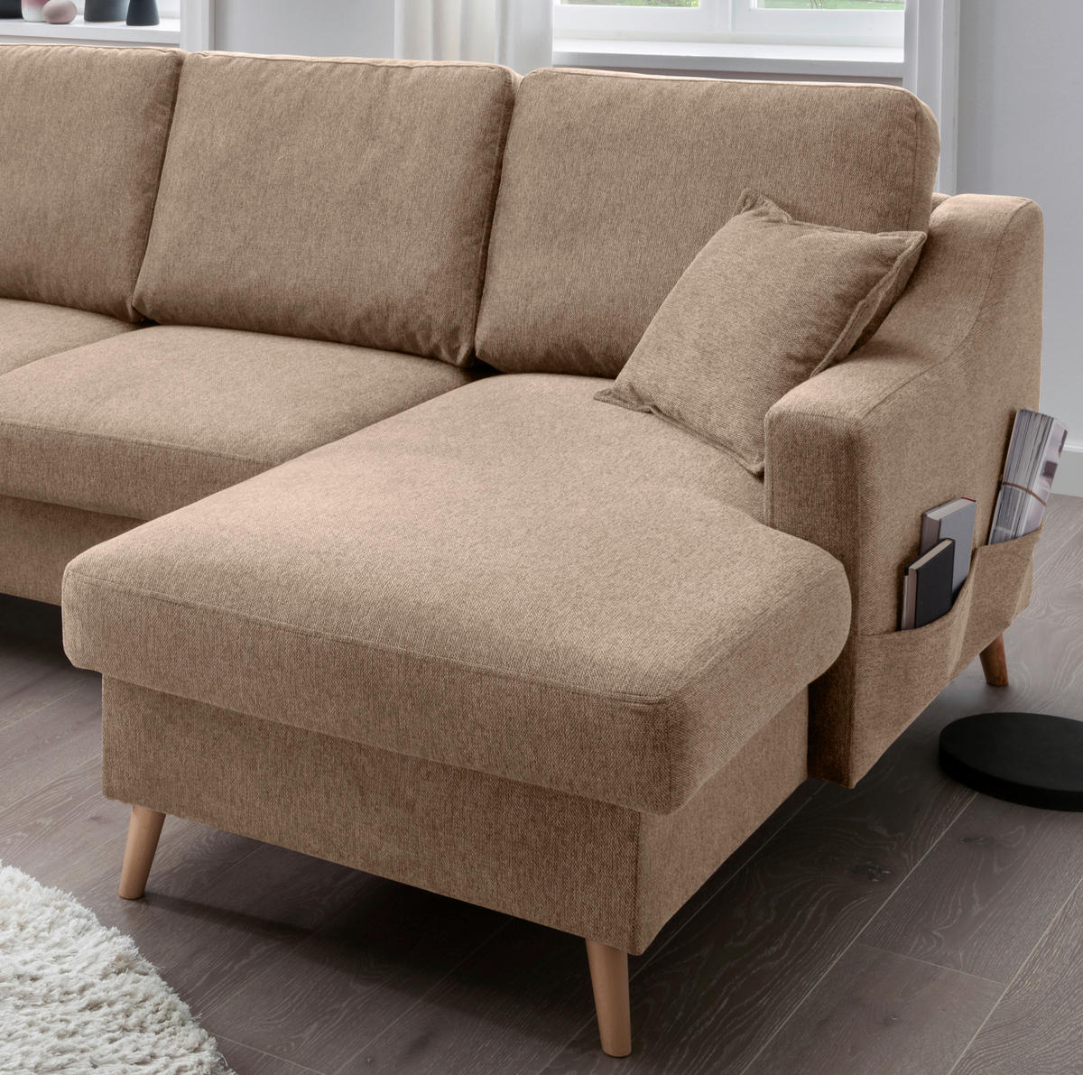 WOHNLANDSCHAFT in Chenille Hellbraun  - Hellbraun/Naturfarben, KONVENTIONELL, Holz/Textil (200/301/150cm) - Livetastic