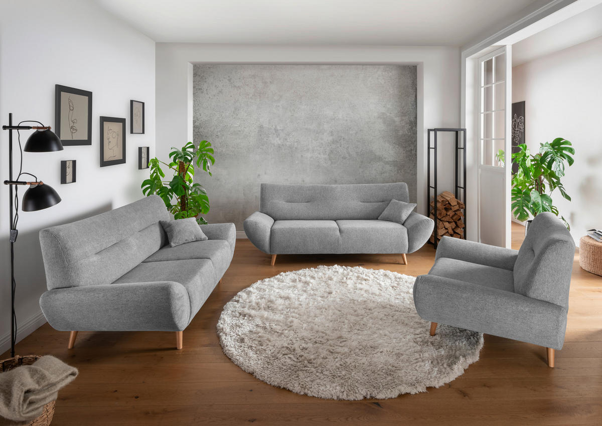 SESSEL in Chenille Silberfarben  - Wildeiche/Silberfarben, MODERN, Holz/Textil (111/81/90cm) - MID.YOU