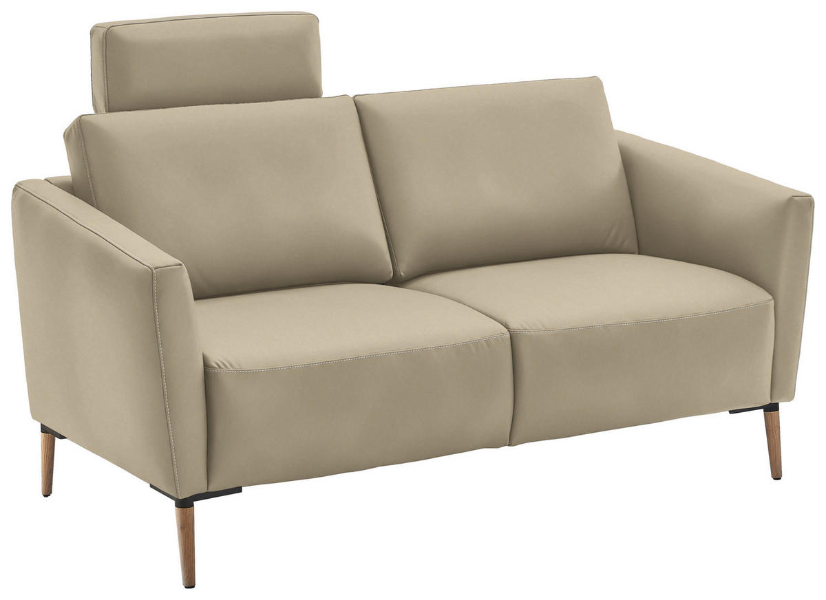 2-SITZER-SOFA Echtleder Ecru  - Ecru/Eichefarben, Natur, Leder/Holz (182/86/87cm) - Valnatura