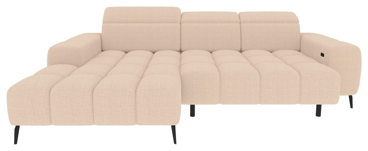 ECKSOFA Beige Flachgewebe Rücken echt, Kopfteilverstellung, Sitztiefenverstellung  - Beige/Schwarz, KONVENTIONELL, Kunststoff/Textil (171/273cm) - Carryhome