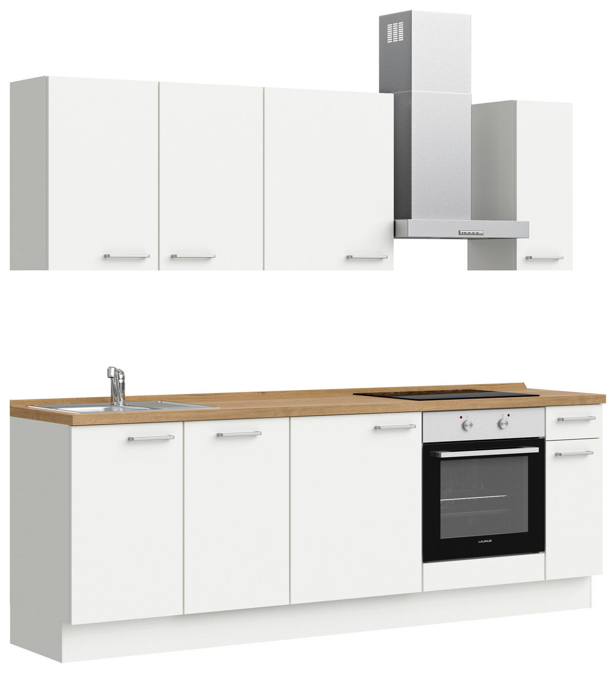 KÜCHENBLOCK Touch 240 cm  in Weiß, Eichefarben  - Edelstahlfarben/Eichefarben, MODERN, Holzwerkstoff/Metall (240cm) - Nobilia