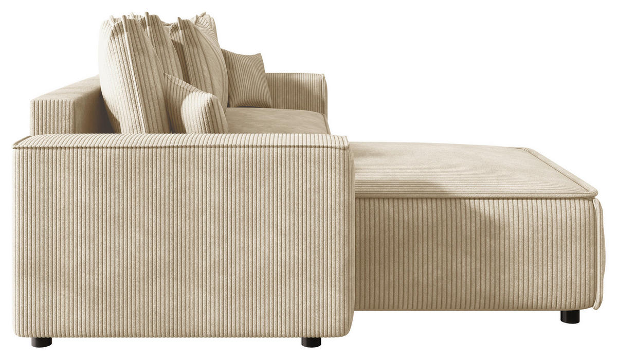 ECKSOFA 190/280 cm MERO in Cord Creme Zierkissen, Rückenkissen, Bettkasten  190/280 cm  - Creme/Schwarz, MODERN, Kunststoff/Textil (190/280cm) - MID.YOU