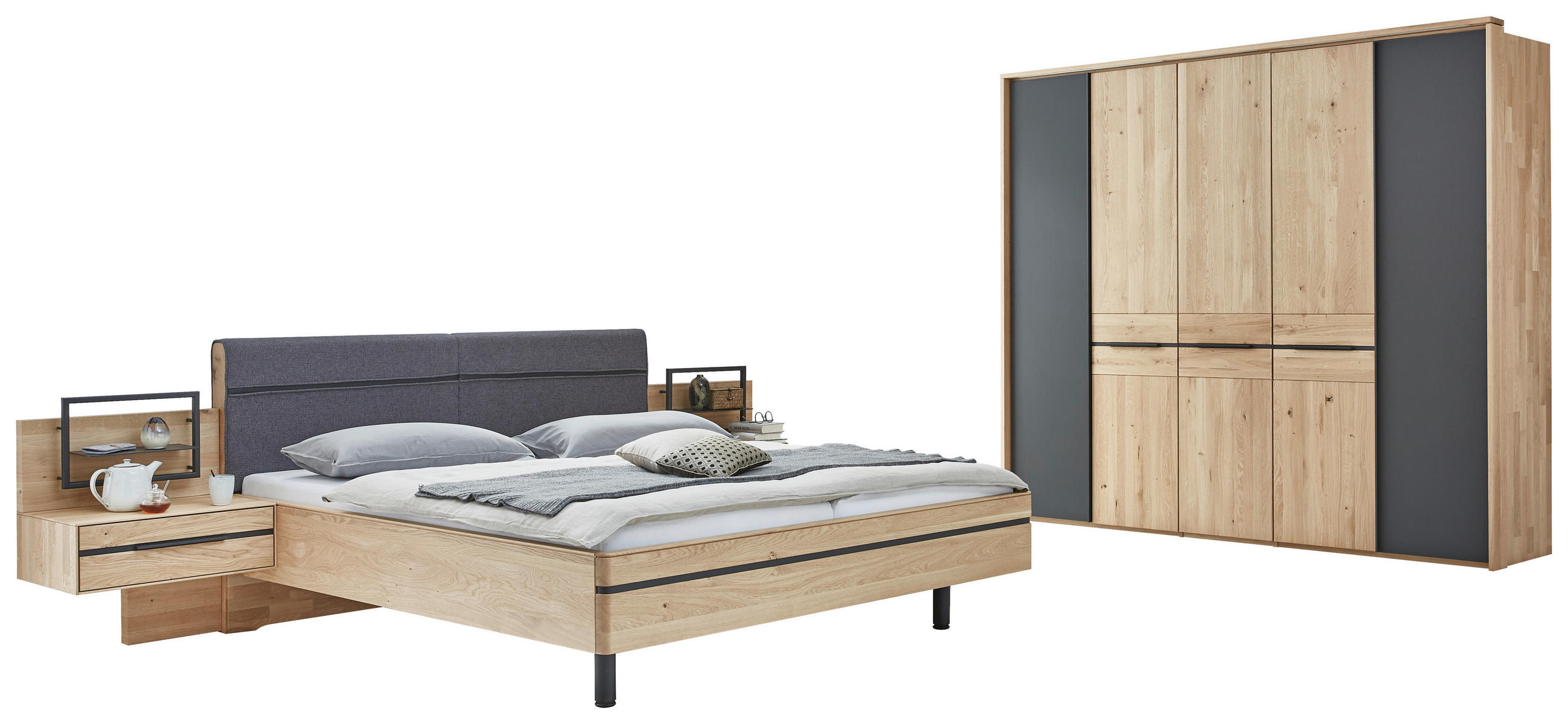 SCHLAFZIMMER Eichefarben, Dunkelgrau  - Eichefarben/Dunkelgrau, Natur, Holz/Textil (180/200cm) - Valnatura