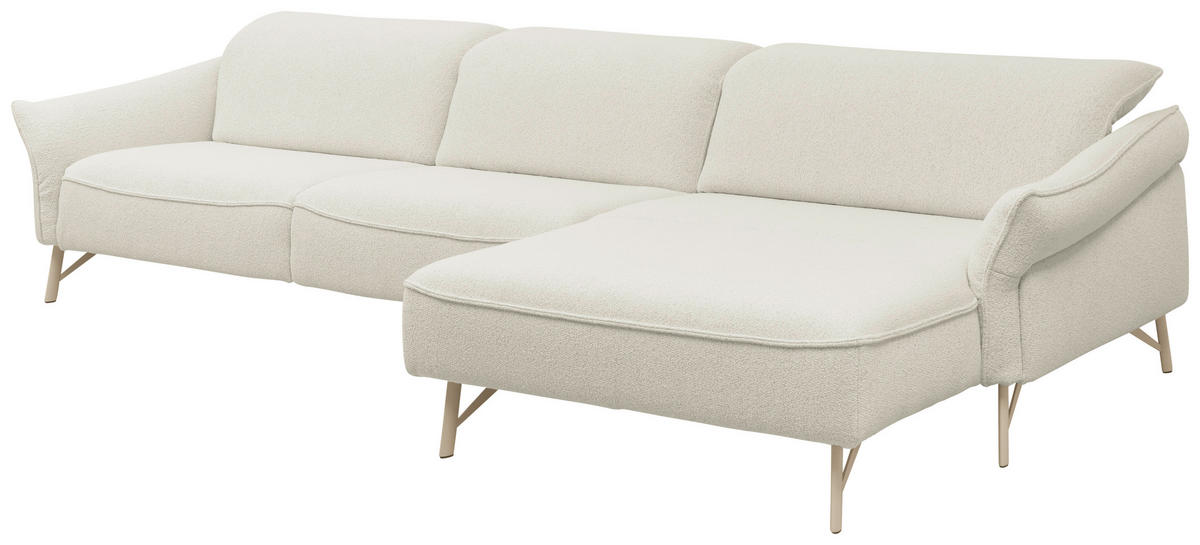 ECKSOFA Creme Chenille Rücken echt  - Beige/Creme, Design, Textil/Metall (329/165cm) - Johann Jakob