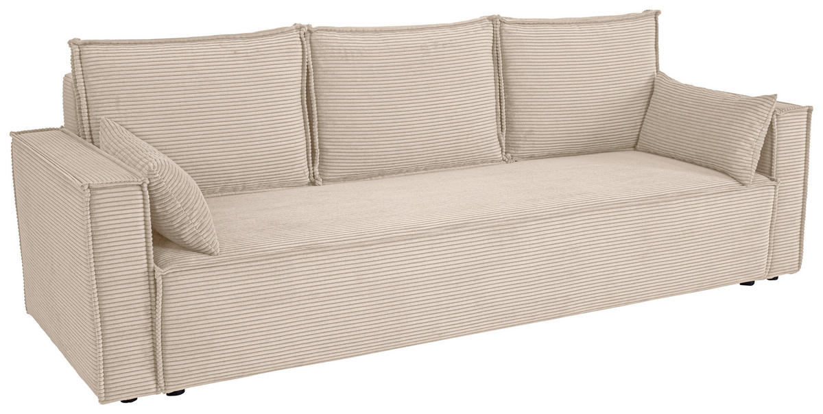 SCHLAFSOFA  mit Rücken echt, Armteil links, Armteil rechts Cord Beige  - Beige/Schwarz, Design, Textil (232/85/92cm) - Xora