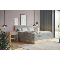 BOXSPRINGBETT 180/200 cm,  in Taupe, Eichefarben, Matratze, gepolstertes Kopfteil, Bettkasten, Topper, H3 + H3 = fest  - Taupe/Eichefarben, MODERN, Holz/Kunststoff (180/200cm) - Livetastic