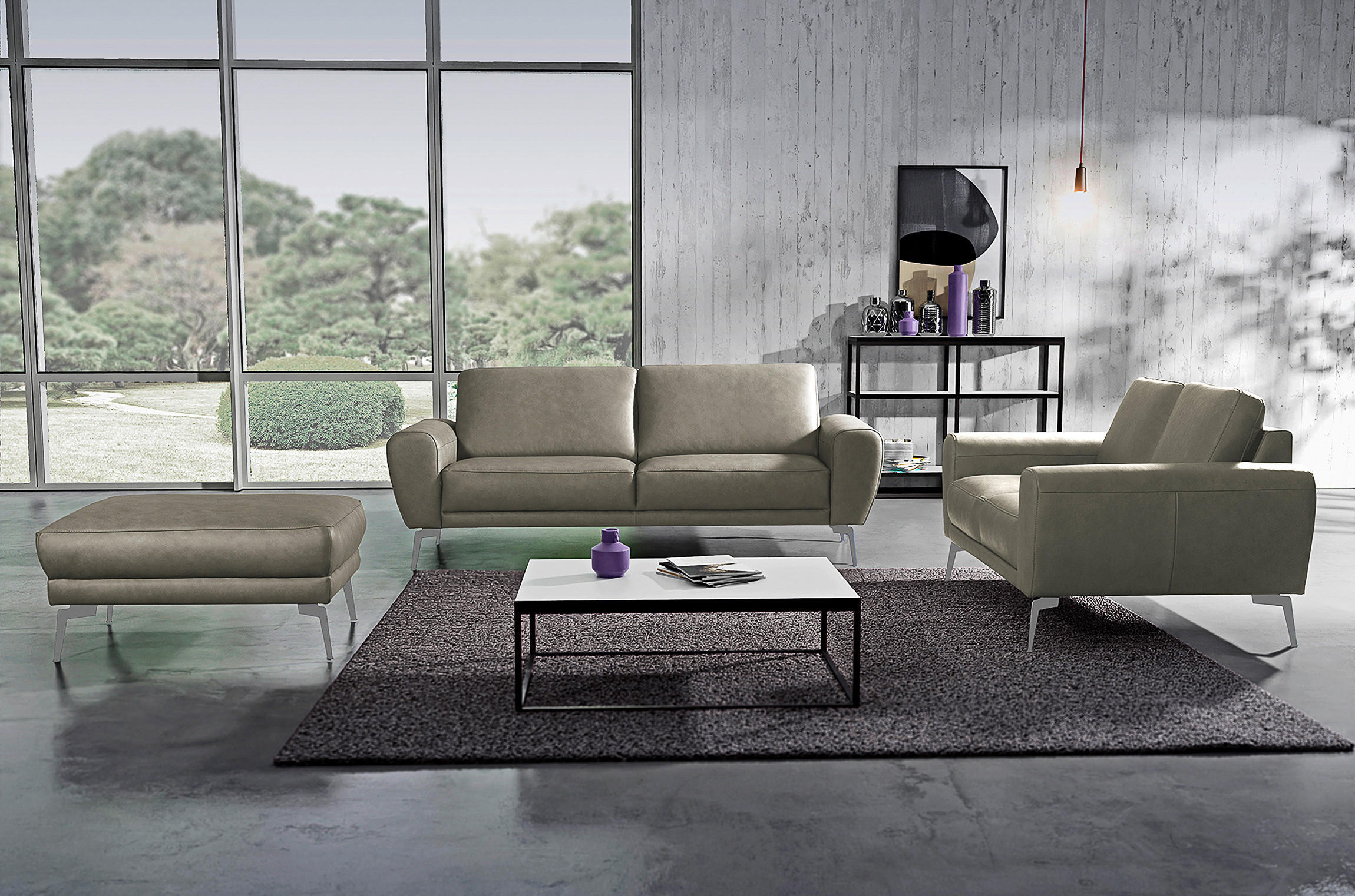 2-SITZER-SOFA Grau Echtleder - Chromfarben/Grau, Design, Leder/Metall (177/85/92cm) - Livetastic