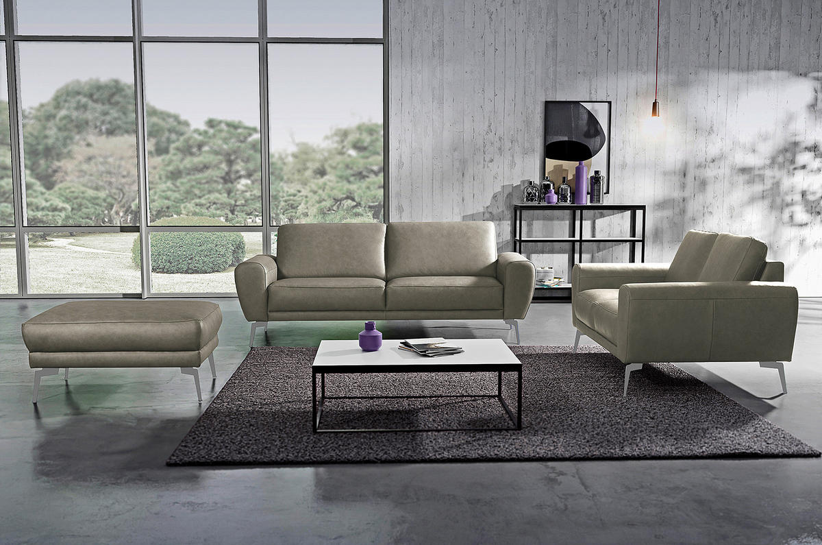 2-SITZER-SOFA Grau Echtleder  - Chromfarben/Grau, Design, Leder/Metall (177/85/92cm) - Livetastic