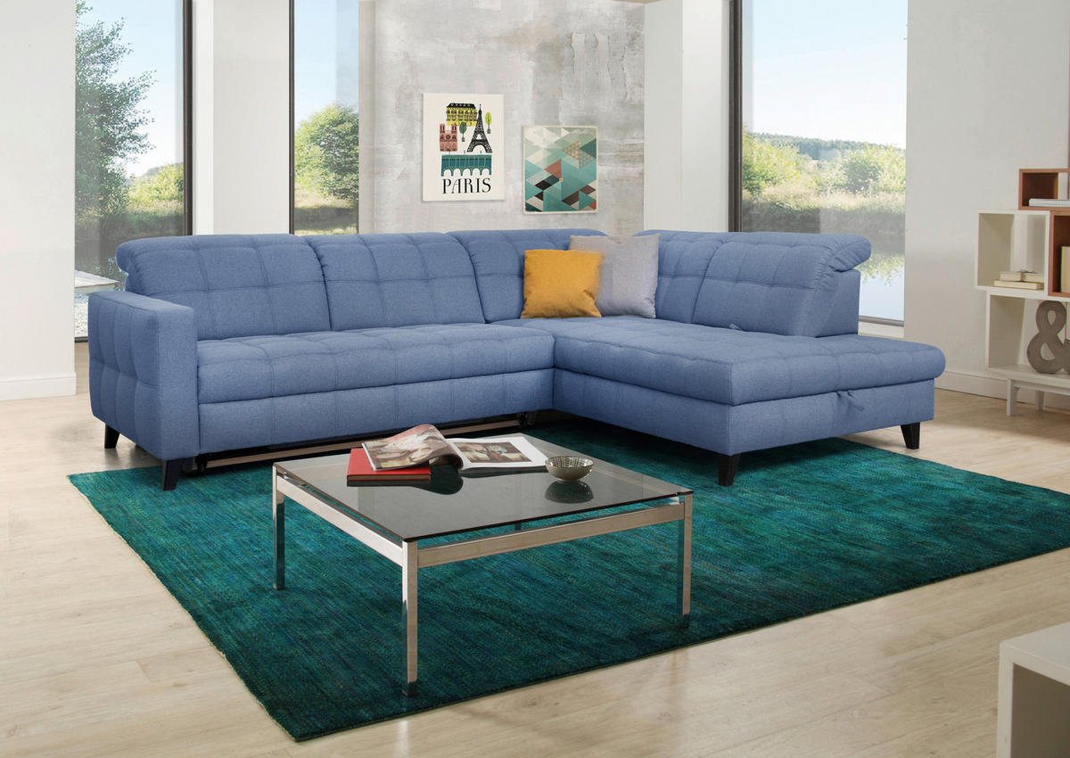ECKSOFA in Webstoff Blau  - Blau/Schwarz, Design, Holz/Textil (297/216cm) - Xora