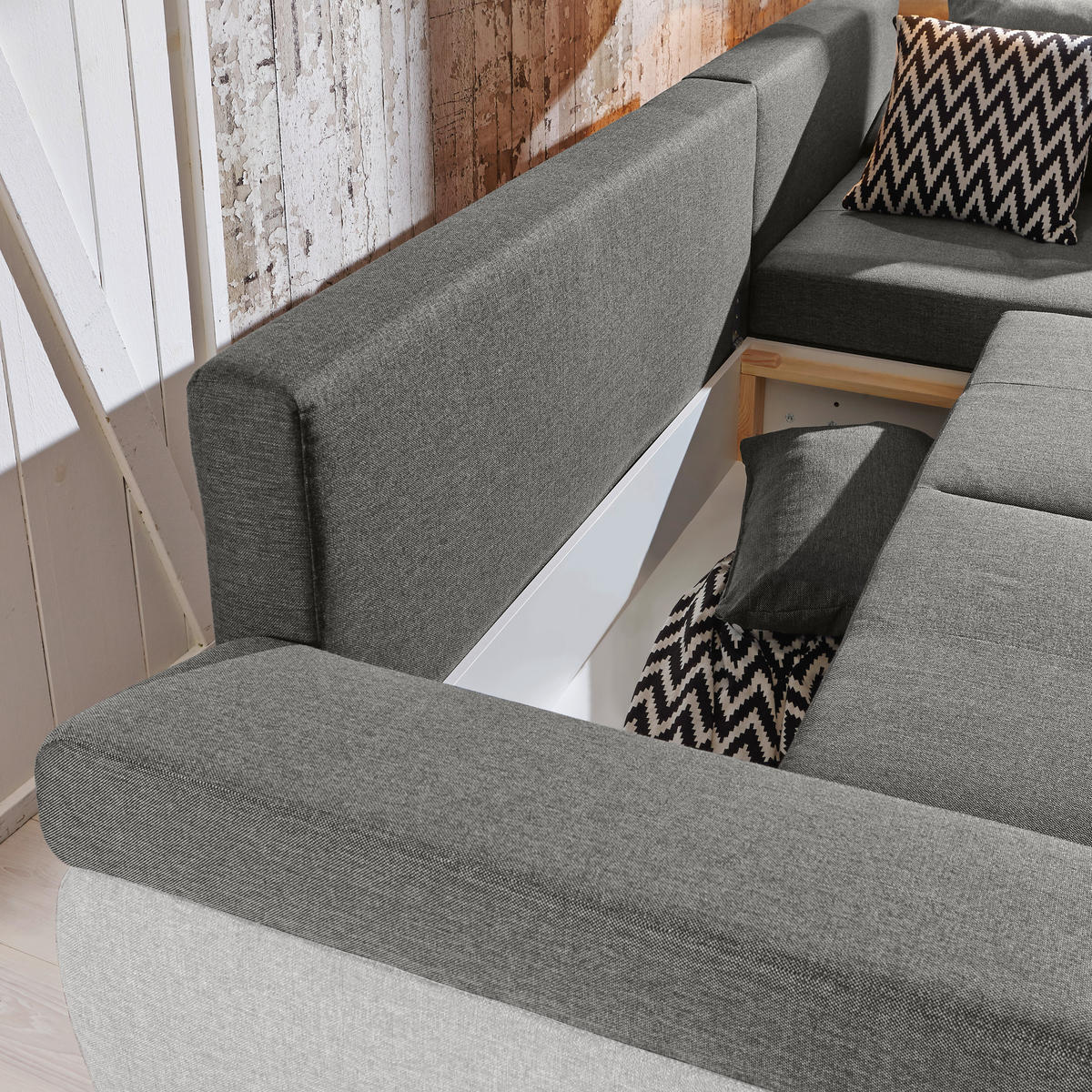 ECKSOFA Grau, Beige Webstoff  - Beige/Schwarz, Design, Kunststoff/Textil (313/215cm) - Carryhome