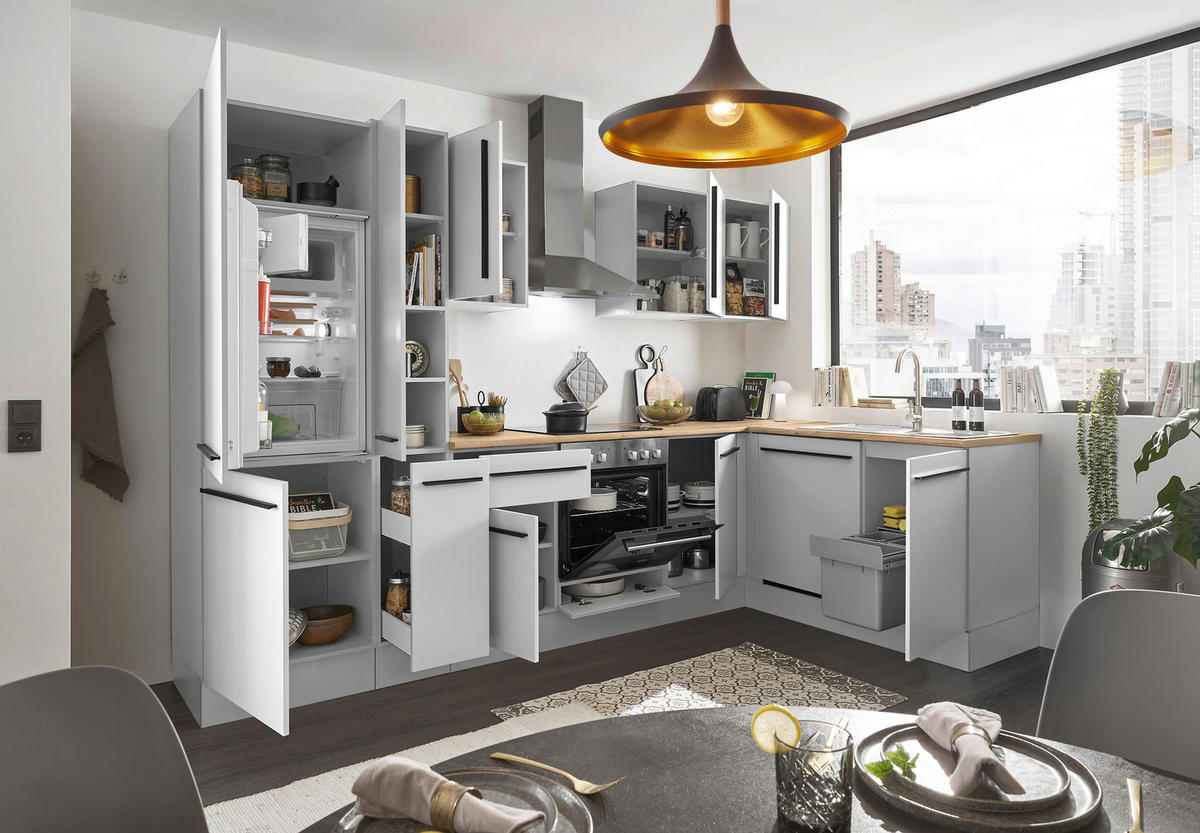 ECKKÜCHE 310/175 cm  in Weiß, Eichefarben  - Eichefarben/Schwarz, Design, Holzwerkstoff/Kunststoff (310/175cm) - MID.YOU