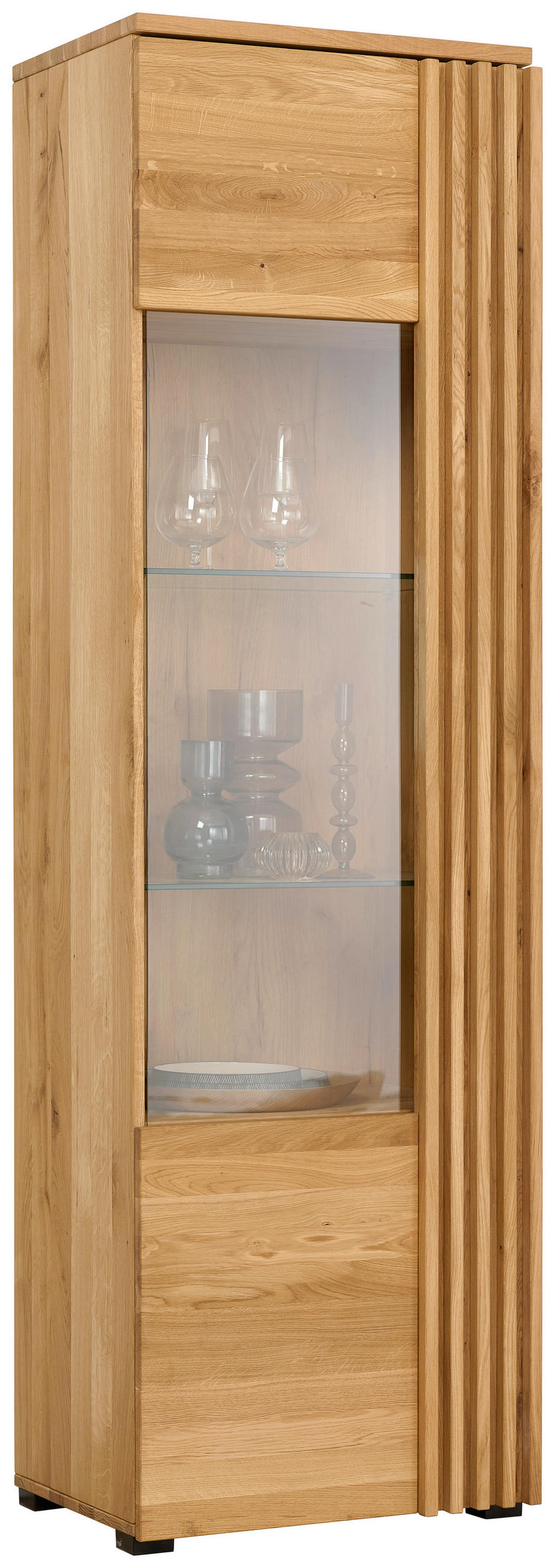 VITRINE  in massiv Eiche Eichefarben  - Eichefarben/Schwarz, Natur, Glas/Holz (59.6/200/44cm) - Linea Natura