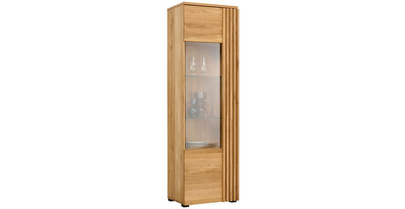 VITRINE  in massiv Eiche Eichefarben  - Eichefarben/Schwarz, Natur, Glas/Holz (59.6/200/44cm) - Linea Natura