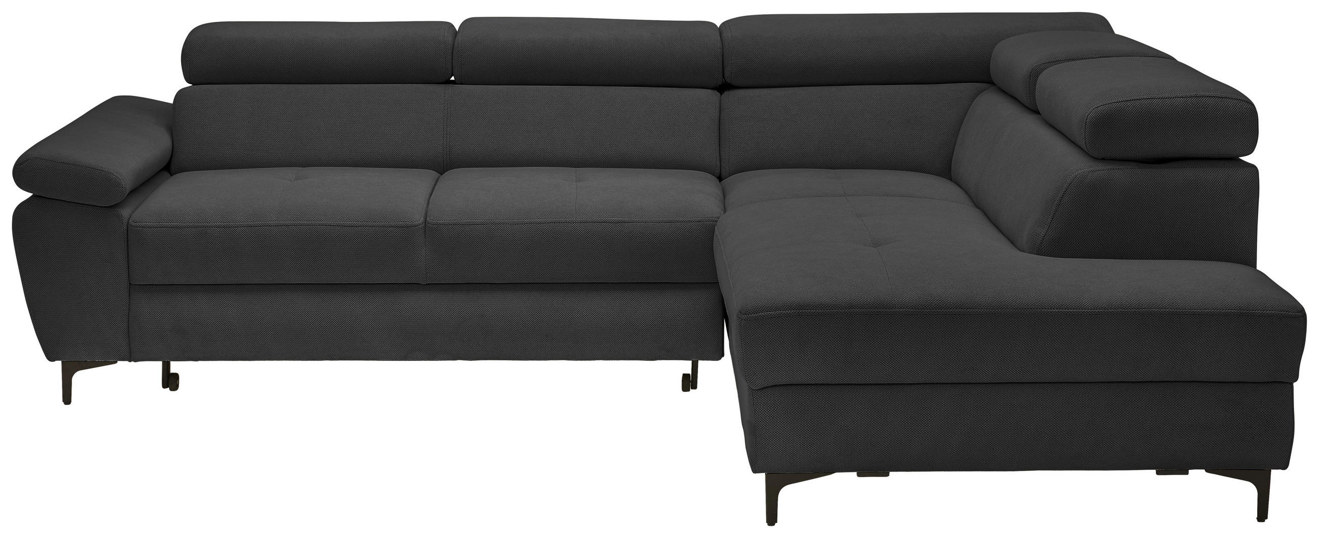 ECKSOFA in Flachgewebe Graphitfarben  - Schwarz/Graphitfarben, Design, Textil/Metall (266/206cm) - Stylife