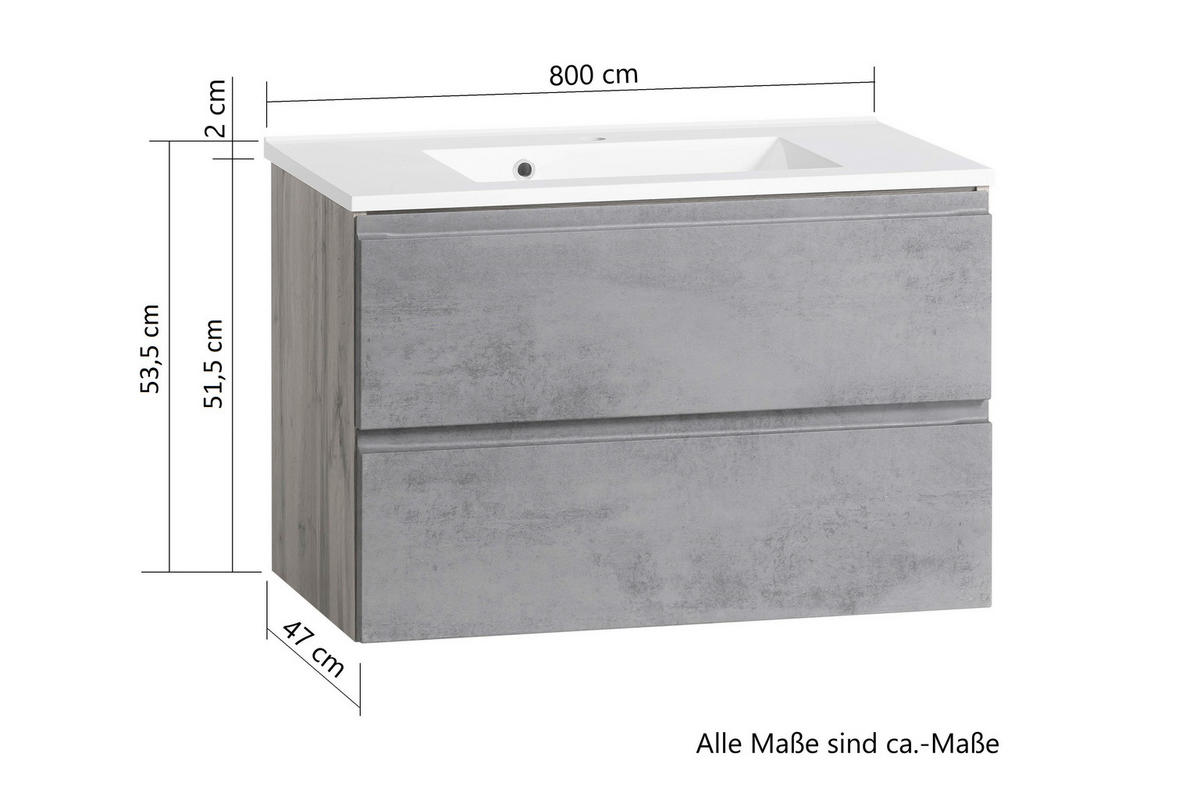 WASCHTISCHKOMBI 80 cm  - Eiche Wotan/Weiß, MODERN, Holzwerkstoff/Stein (80cm) - Held