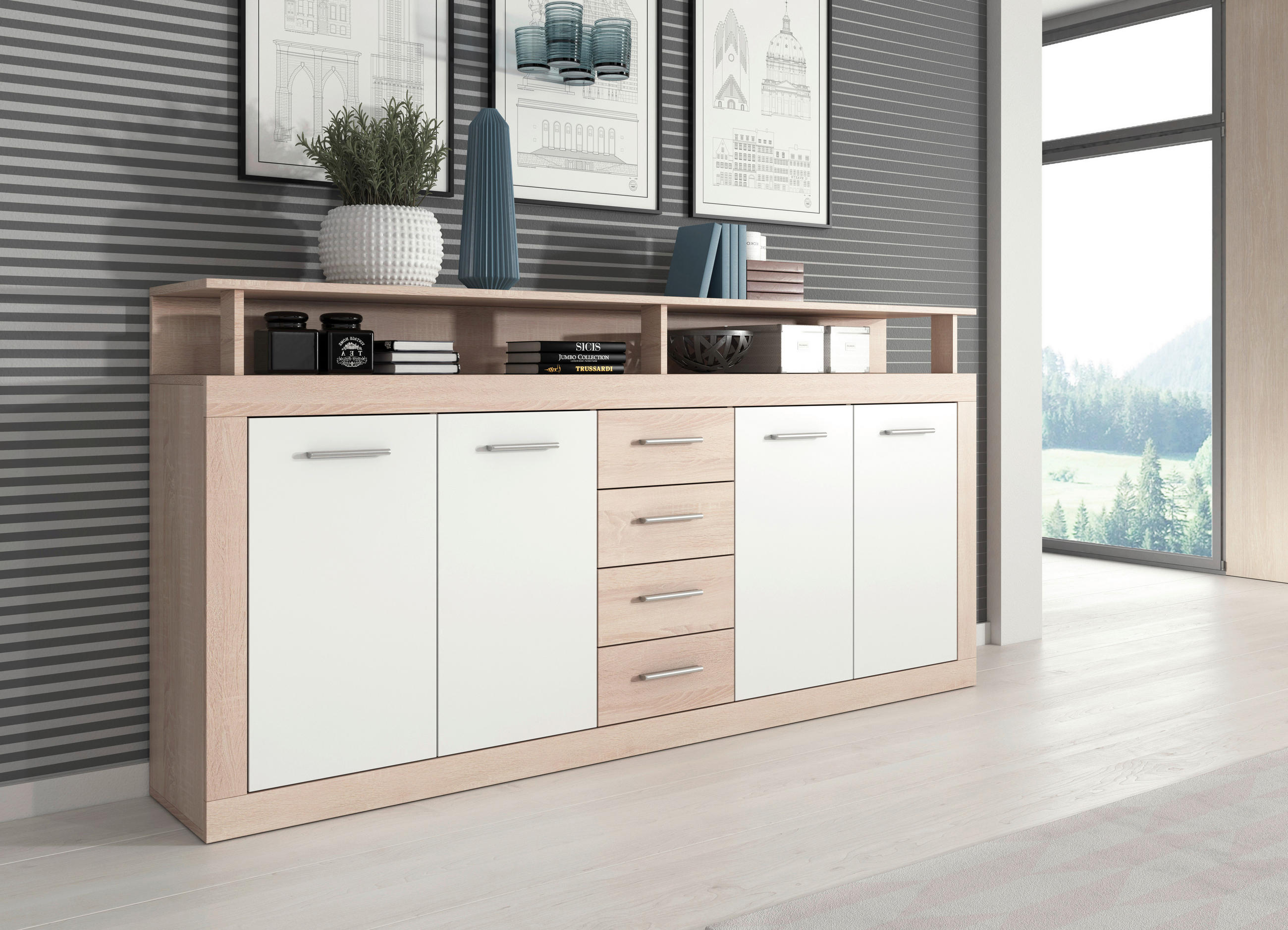SIDEBOARD  in 190/96/32 cm  - Weiß/Sonoma Eiche, Design, Holzwerkstoff/Kunststoff (190/96/32cm) - MID.YOU
