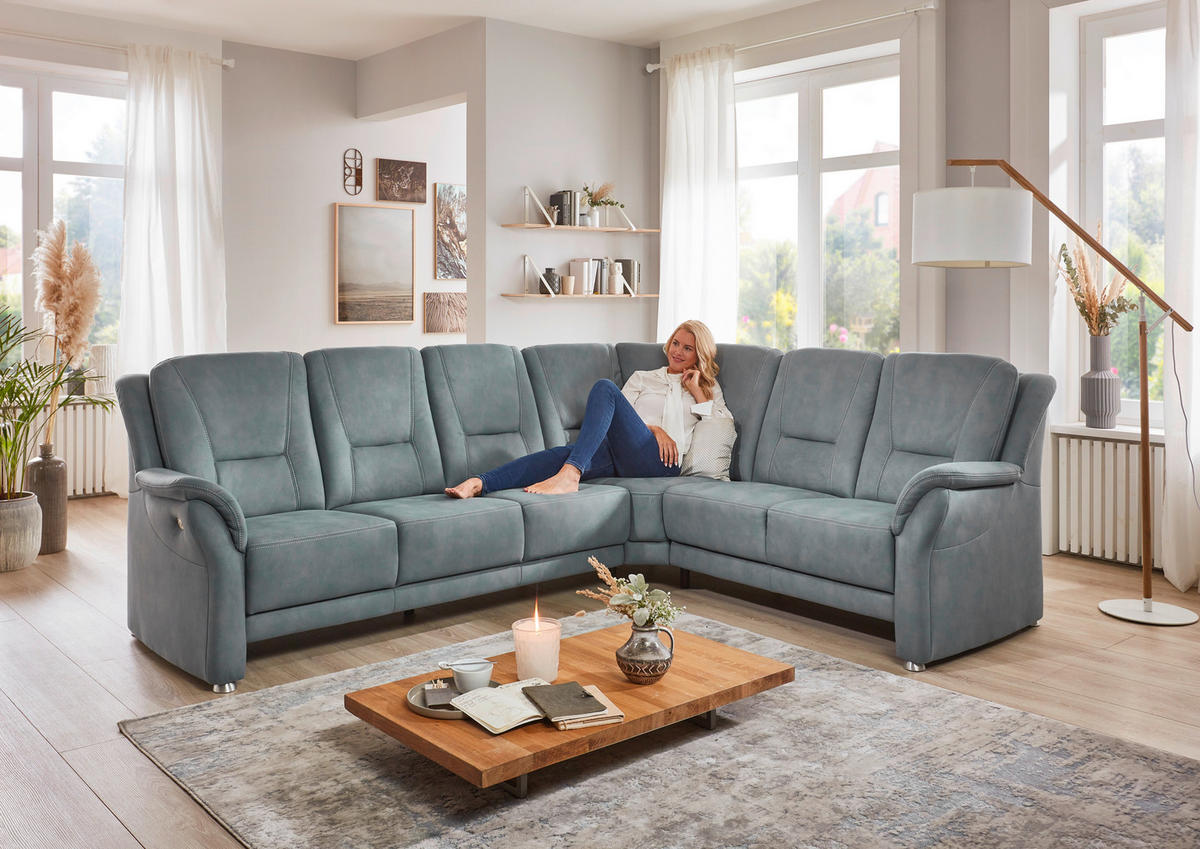 ECKSOFA in Mikrofaser Blaugrau  - Beige/Blaugrau, Konventionell, Textil/Metall (223/275cm) - Beldomo Comfort