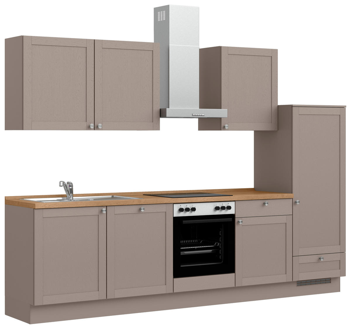 KÜCHENLEERBLOCK Frame 300 cm  in Eichefarben, Beigebraun  - Edelstahlfarben/Eichefarben, MODERN, Holzwerkstoff/Metall (300cm) - Nobilia