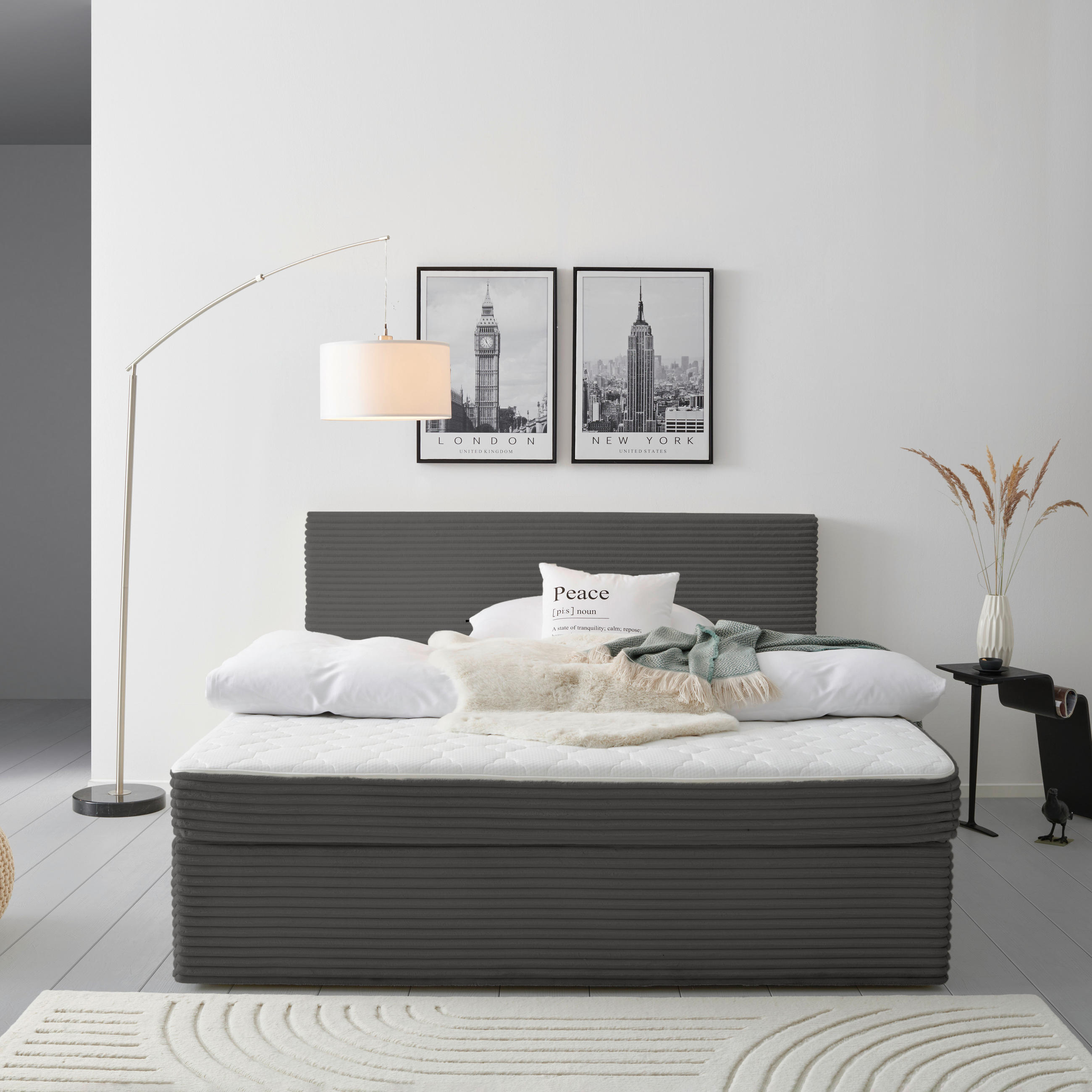 Pat Tip Boxspring Fara Arcuri, 200/200 cm, gri