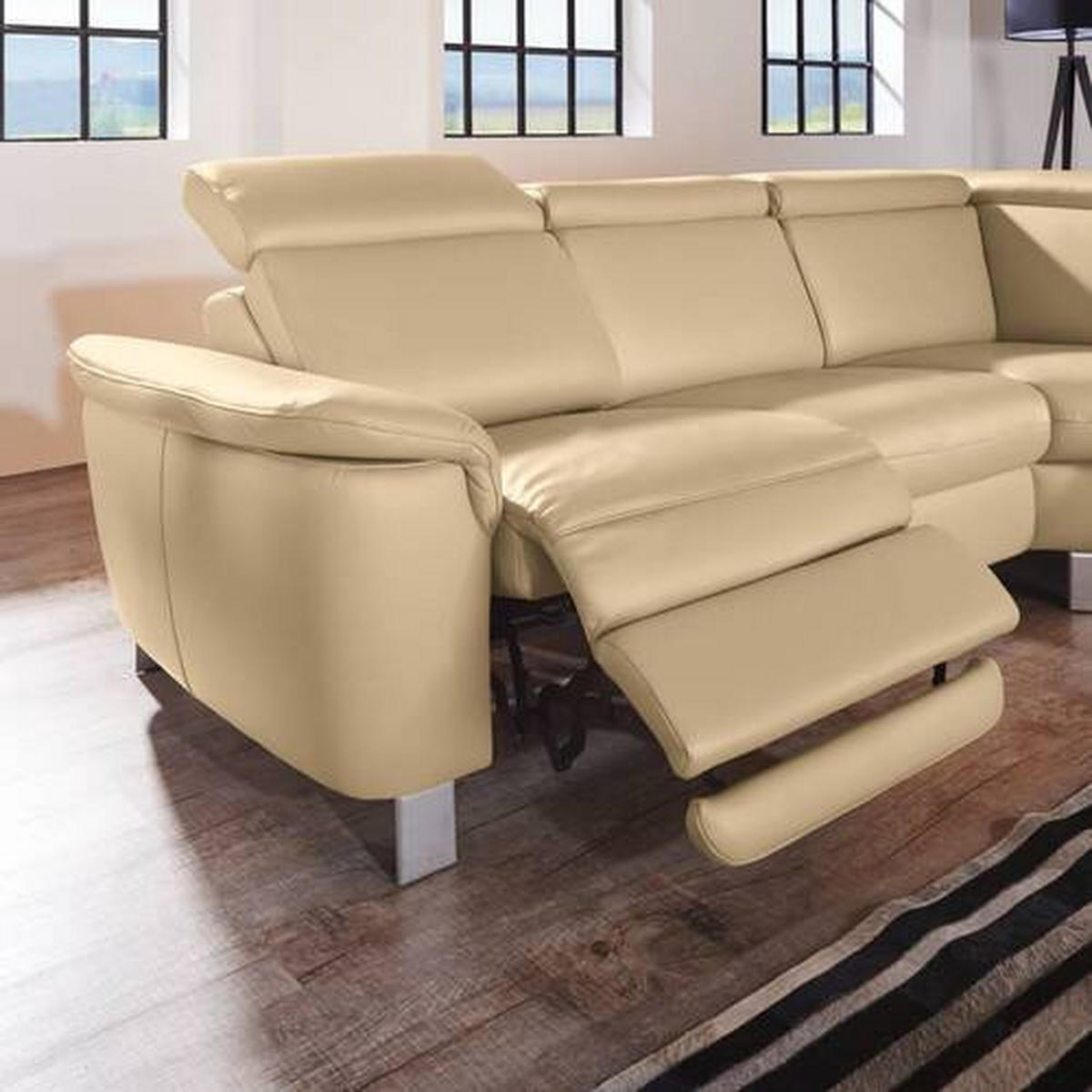 ECKSOFA in Echtleder Hellbraun  271/239 cm  - Hellbraun/Alufarben, Design, Leder/Metall (271/239cm) - Cantus