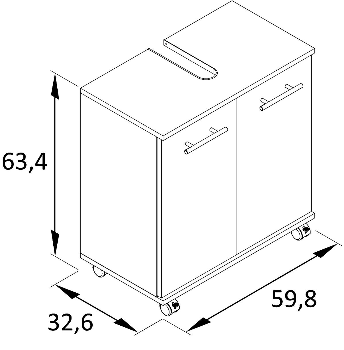 WASCHBECKENUNTERSCHRANK 60/63,4/32,6 cm  - Edelstahlfarben/Weiß, KONVENTIONELL, Holzwerkstoff/Kunststoff (60/63,4/32,6cm) - Stylife