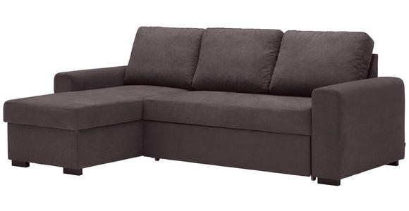 ECKSOFA inkl.Funktionen Dunkelgrau Webstoff Rückenkissen, Schlaffunktion, Stauraum  - Dunkelgrau/Schwarz, Design, Textil (245/160cm) - Xora