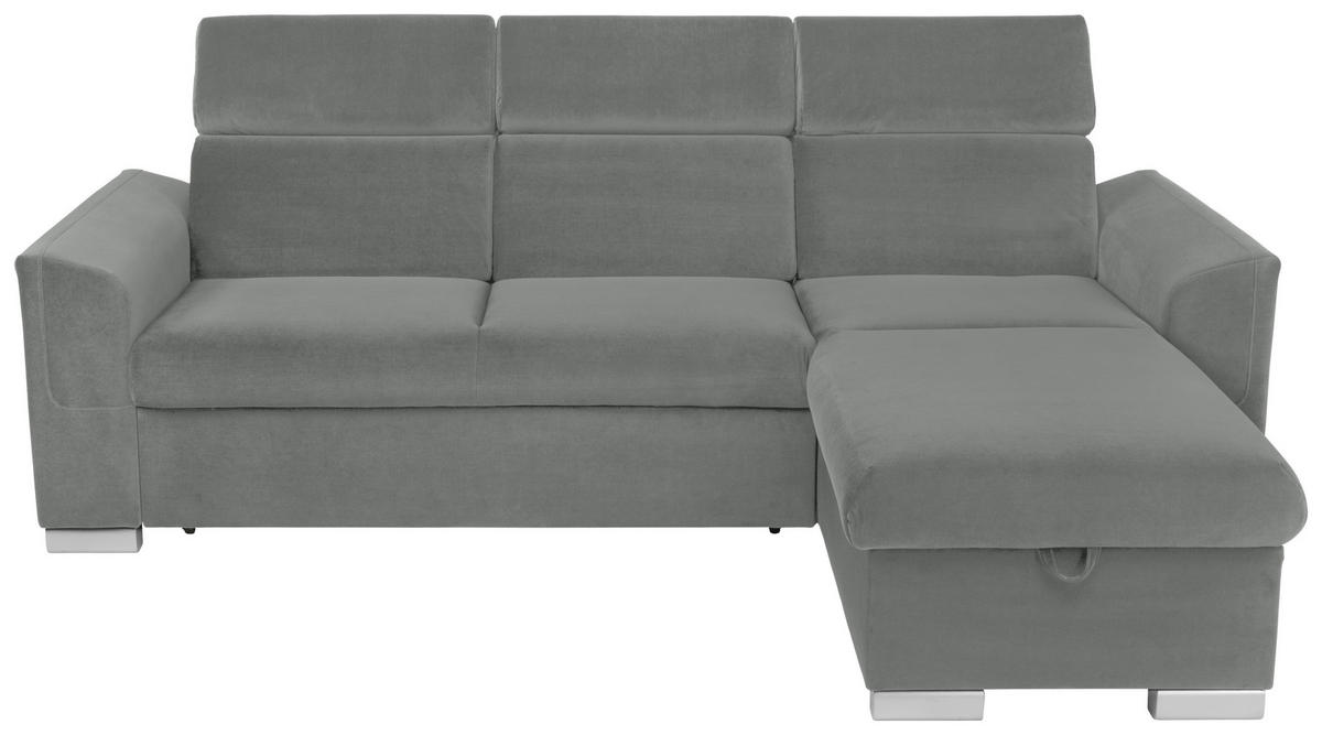 ECKSOFA Velours Grau  - Alufarben/Grau, Design, Holz/Textil (243/186cm) - MID.YOU